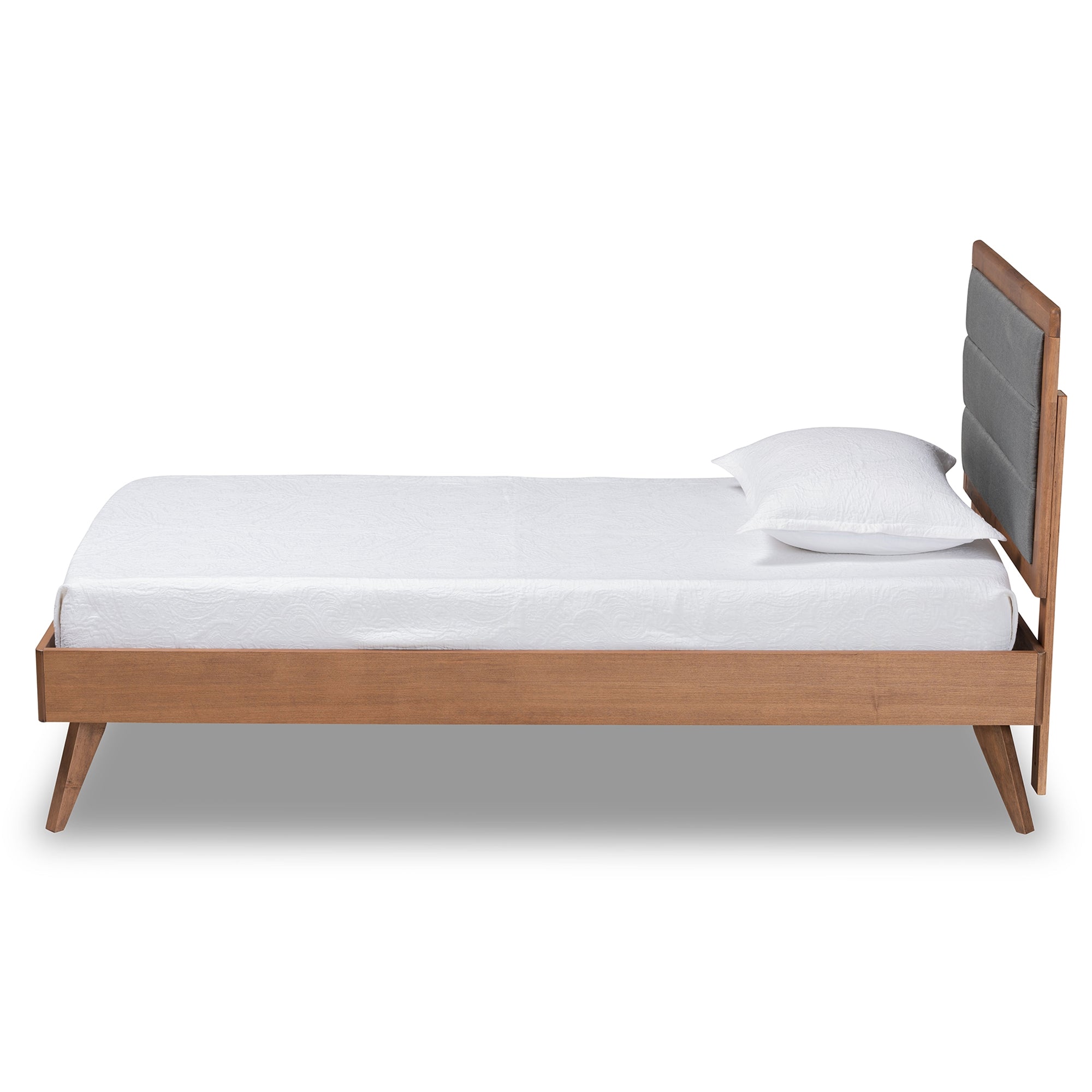 Baxton Studio Linn Mid-Century Modern Dark Grey Fabric Upholstered and Walnut Brown Finished Wood Twin Size Platform Bed