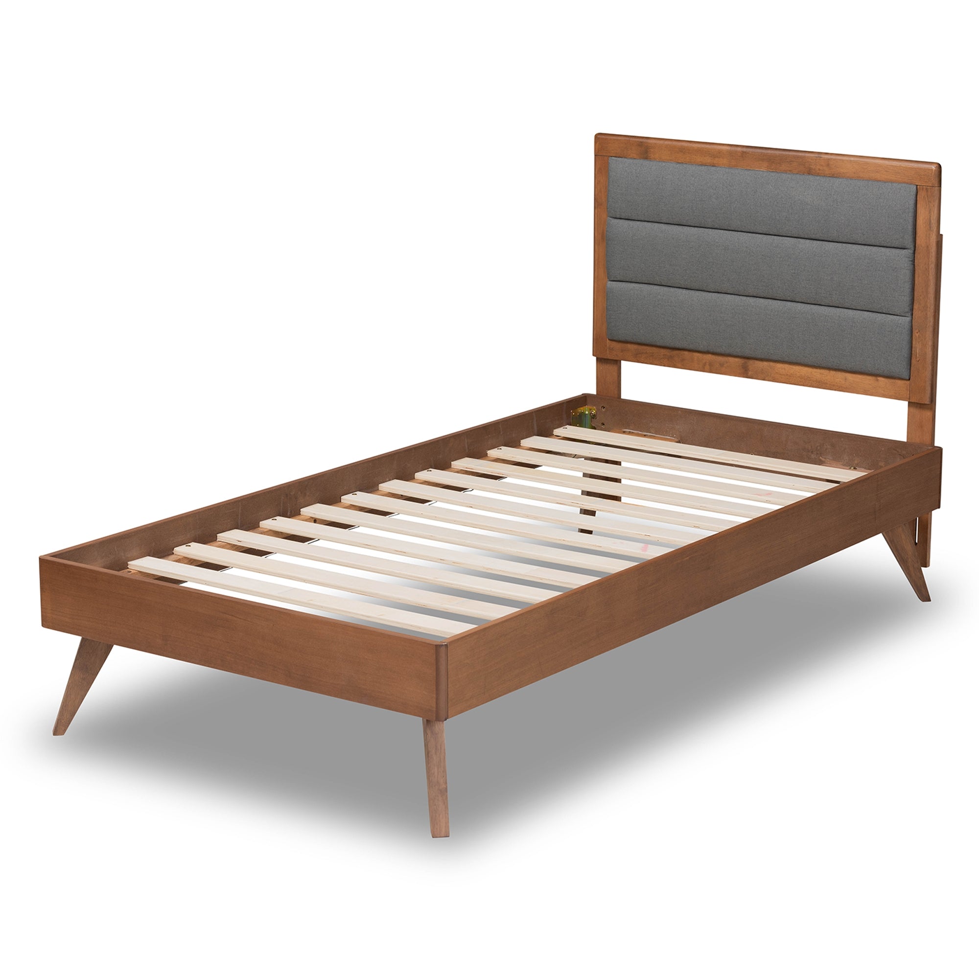 Baxton Studio Linn Mid-Century Modern Dark Grey Fabric Upholstered and Walnut Brown Finished Wood Twin Size Platform Bed