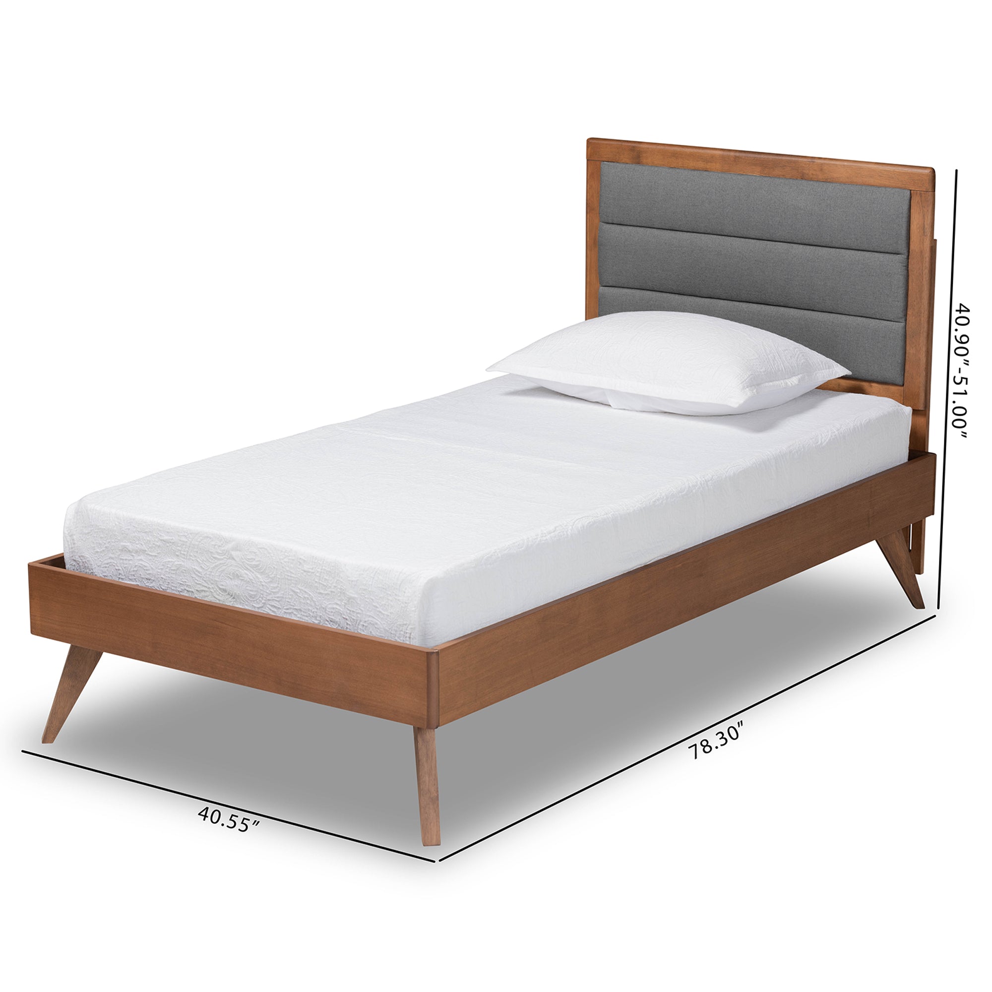 Baxton Studio Linn Mid-Century Modern Dark Grey Fabric Upholstered and Walnut Brown Finished Wood Twin Size Platform Bed