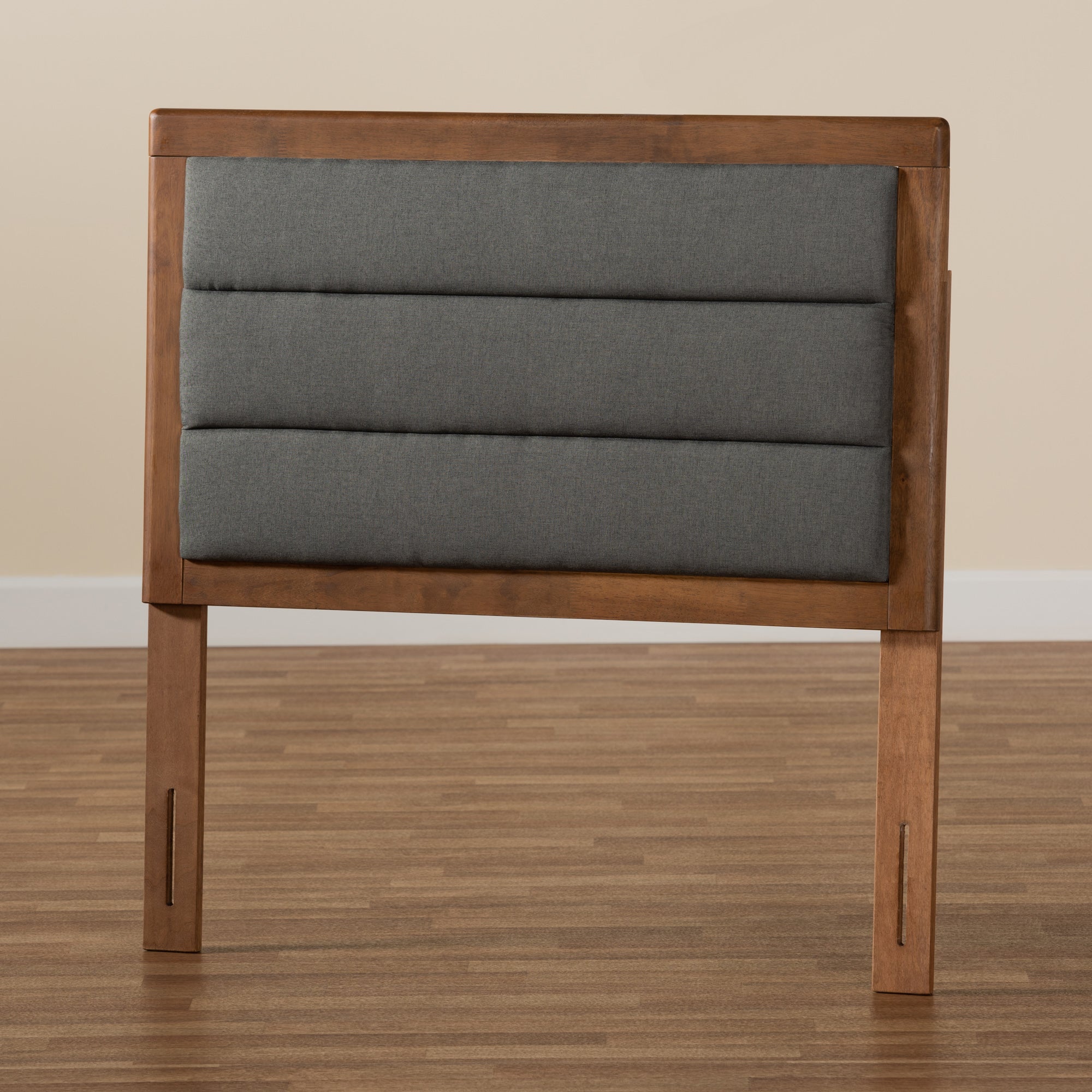 Baxton Studio Dexter Modern and Contemporary Dark Grey Fabric Upholstered and Walnut Brown Finished Wood Twin Size Headboard