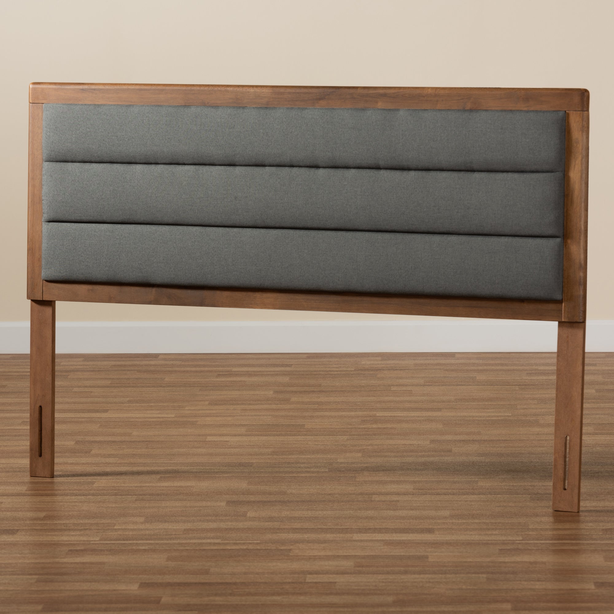 Baxton Studio Dexter Modern and Contemporary Dark Grey Fabric Upholstered and Walnut Brown Finished Wood King Size Headboard
