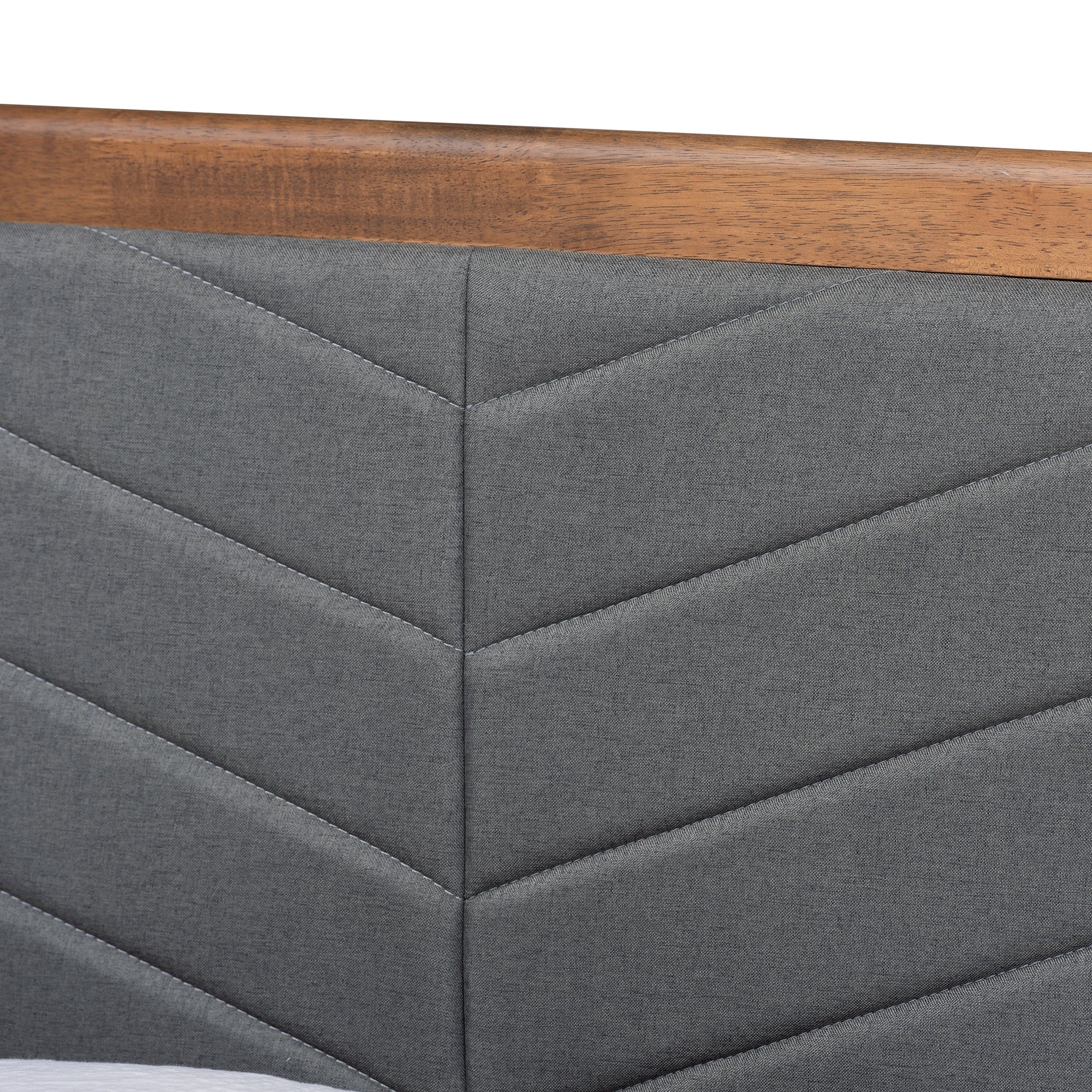 Baxton Studio Tasha Mid-Century Modern Dark Grey Fabric Upholstered and Walnut brown Finished Wood Twin Size Platform Bed