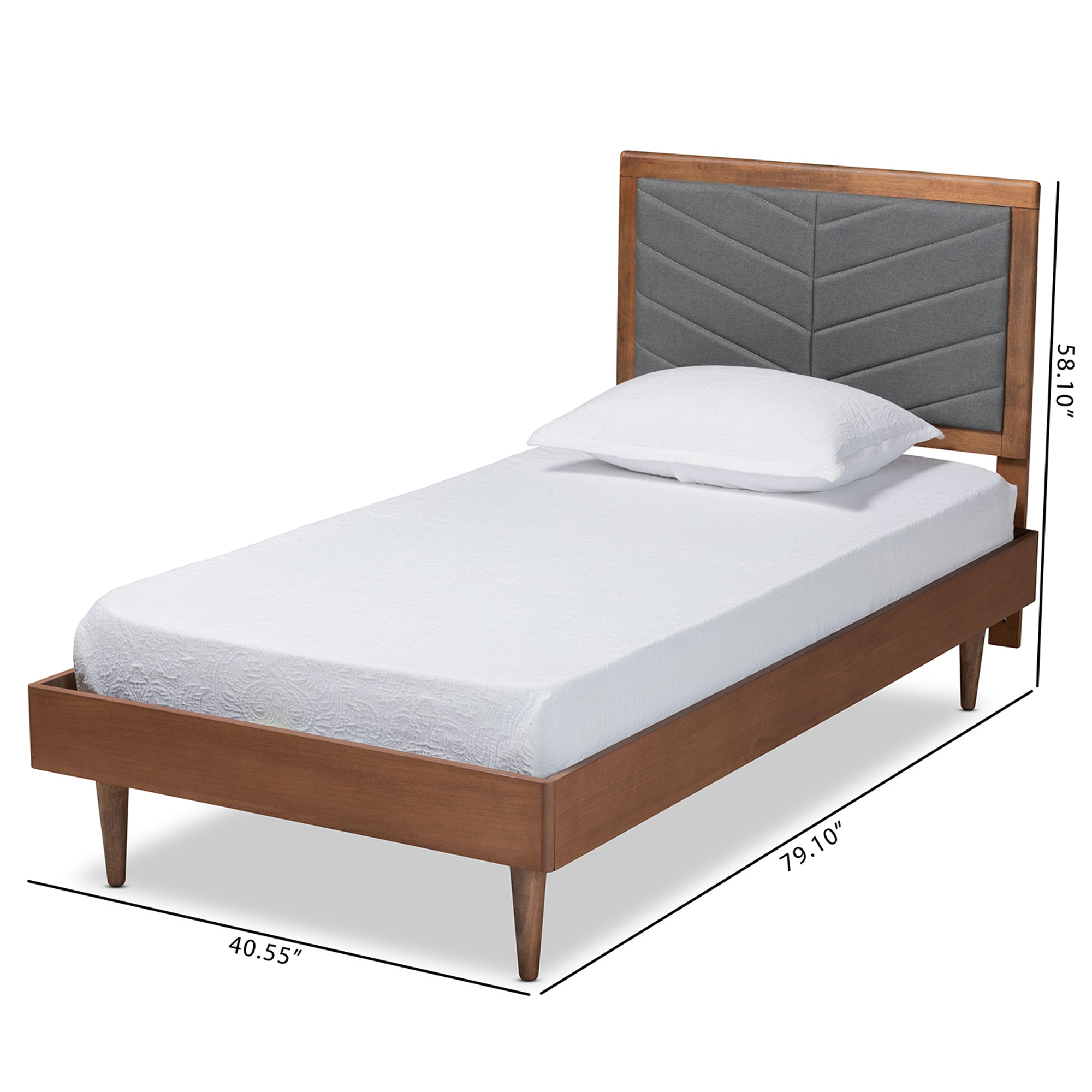 Baxton Studio Tasha Mid-Century Modern Dark Grey Fabric Upholstered and Walnut brown Finished Wood Twin Size Platform Bed
