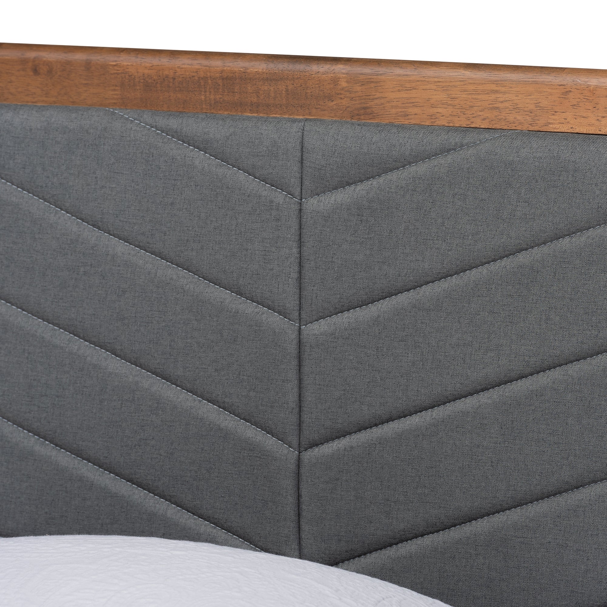 Baxton Studio Roze Mid-Century Modern Dark Grey Fabric Upholstered and Walnut brown Finished Wood Twin Size Platform Bed