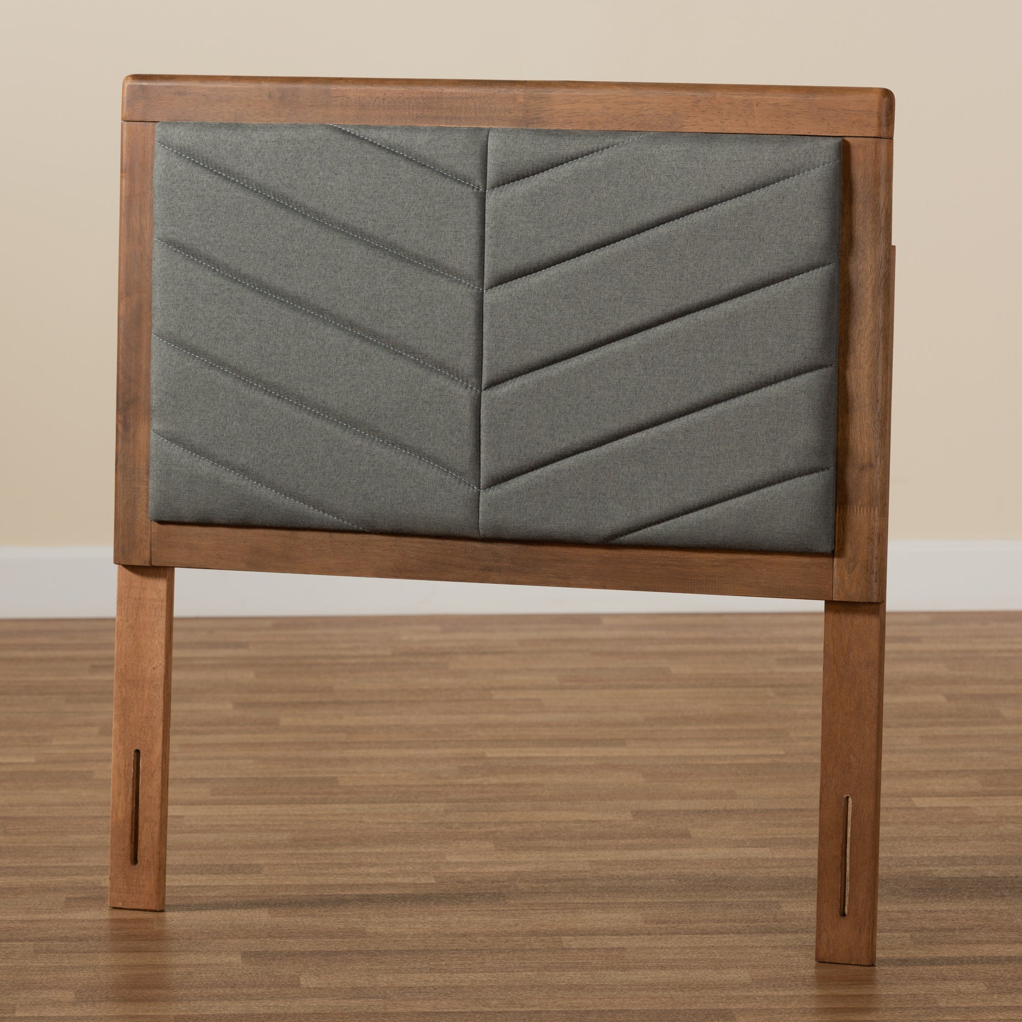 Baxton Studio Iden Modern and Contemporary Dark Grey Fabric Upholstered and Walnut Brown Finished Wood Twin Size Headboard