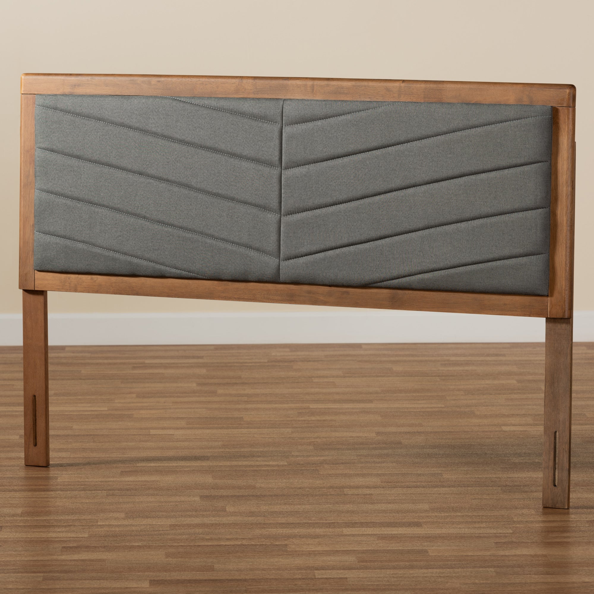 Baxton Studio Iden Modern and Contemporary Dark Grey Fabric Upholstered and Walnut Brown Finished Wood King Size Headboard
