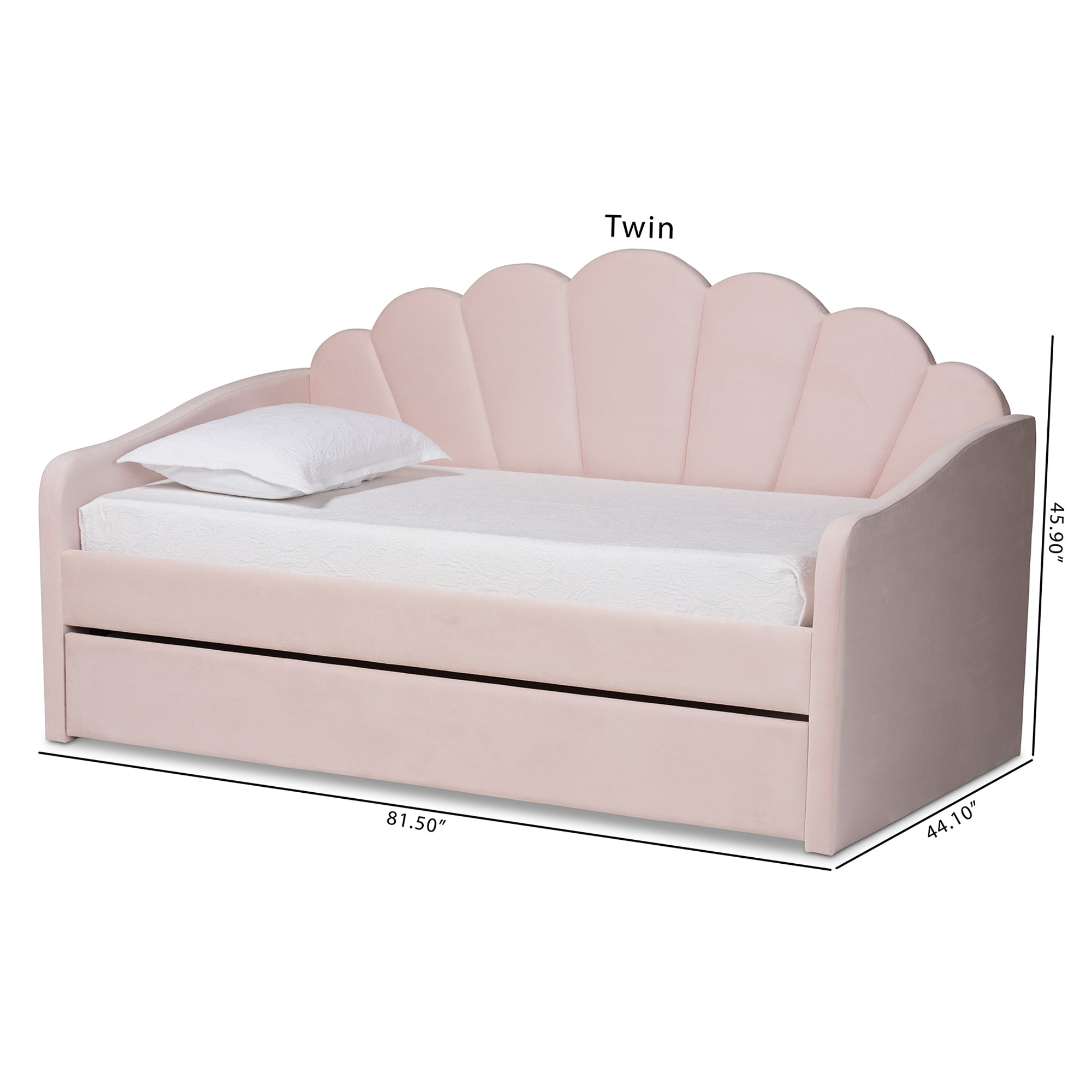 Baxton Studio Timila Modern and Contemporary Light Pink Velvet Fabric Upholstered Full Size Daybed with Trundle