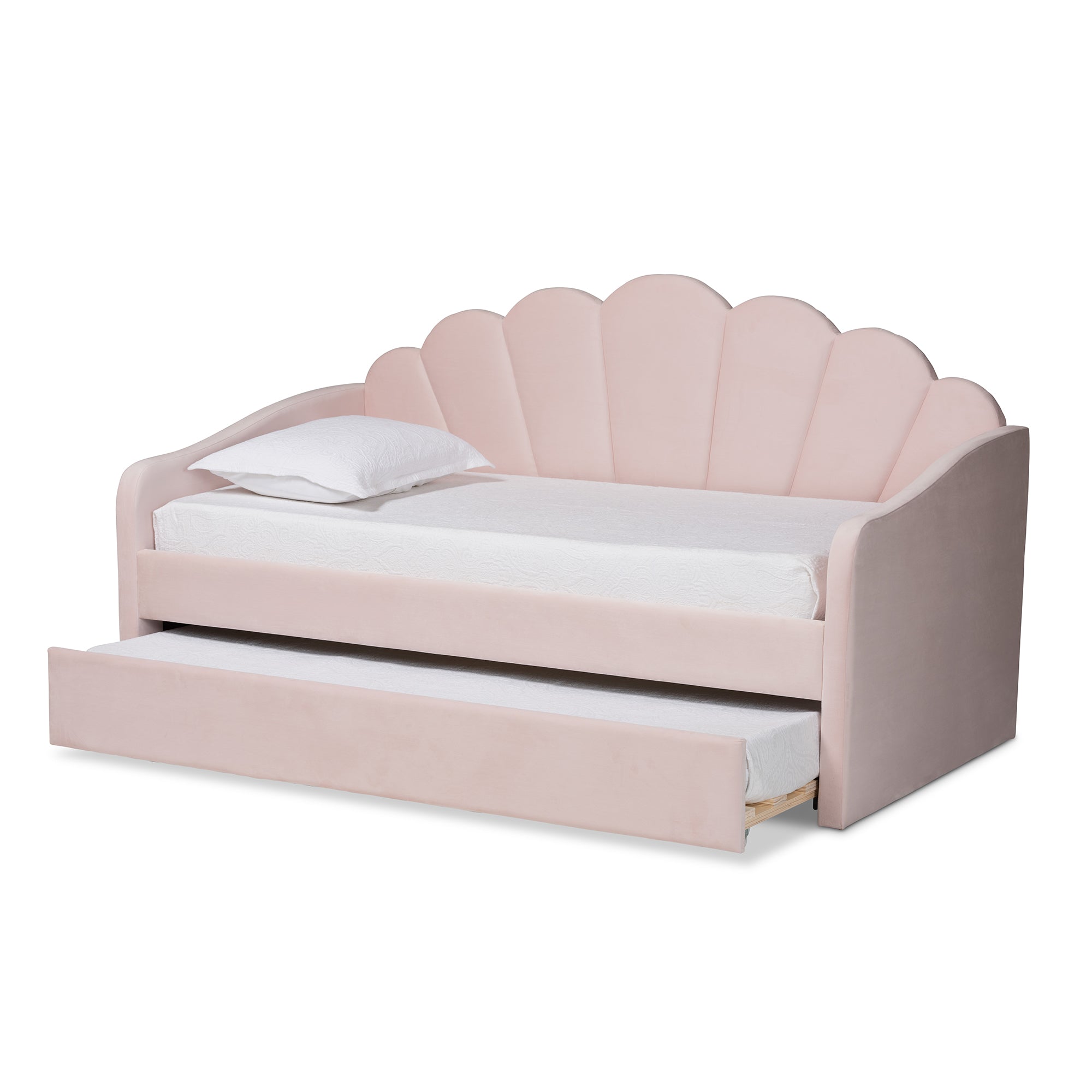 Baxton Studio Timila Modern and Contemporary Light Pink Velvet Fabric Upholstered Twin Size Daybed with Trundle