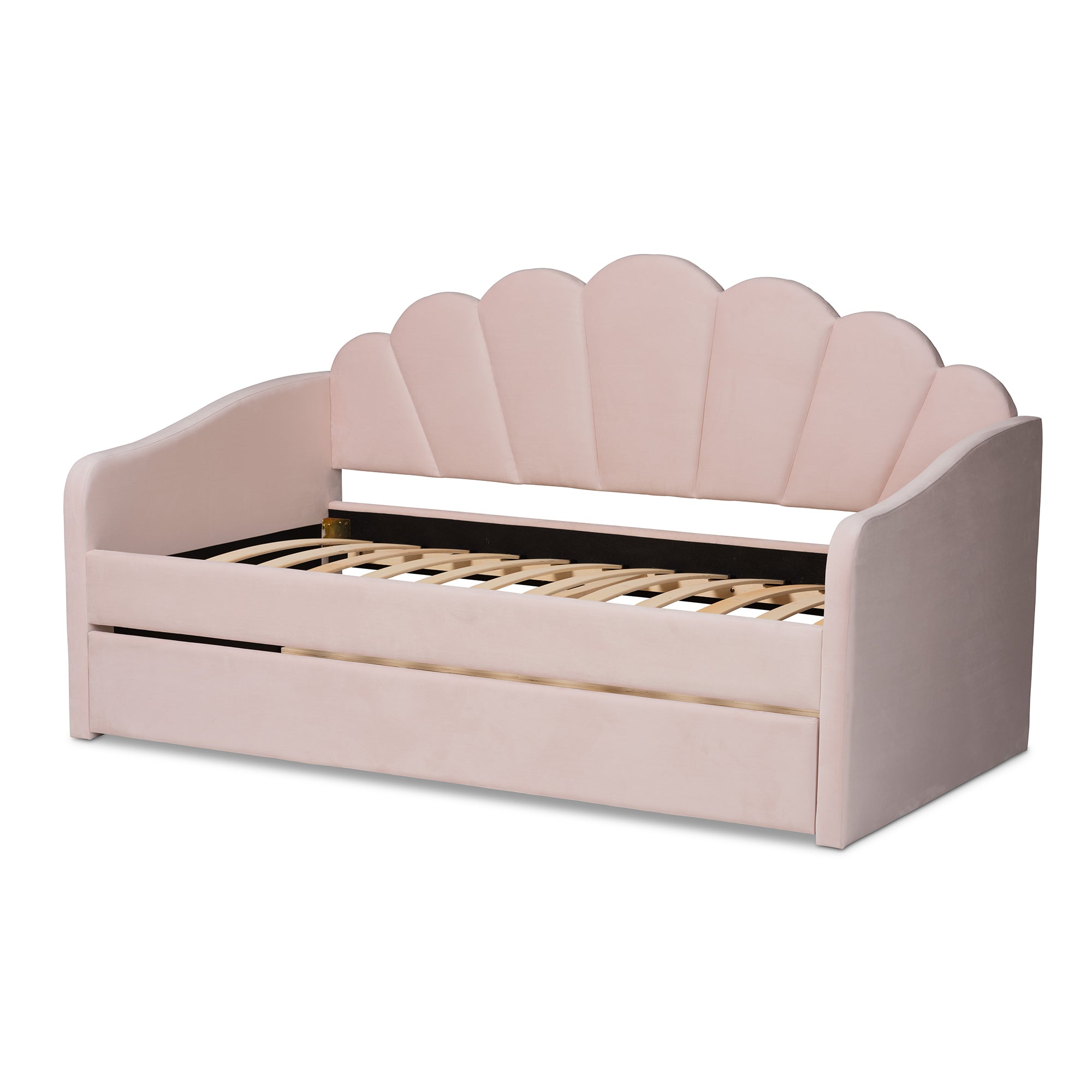 Baxton Studio Timila Modern and Contemporary Light Pink Velvet Fabric Upholstered Full Size Daybed with Trundle