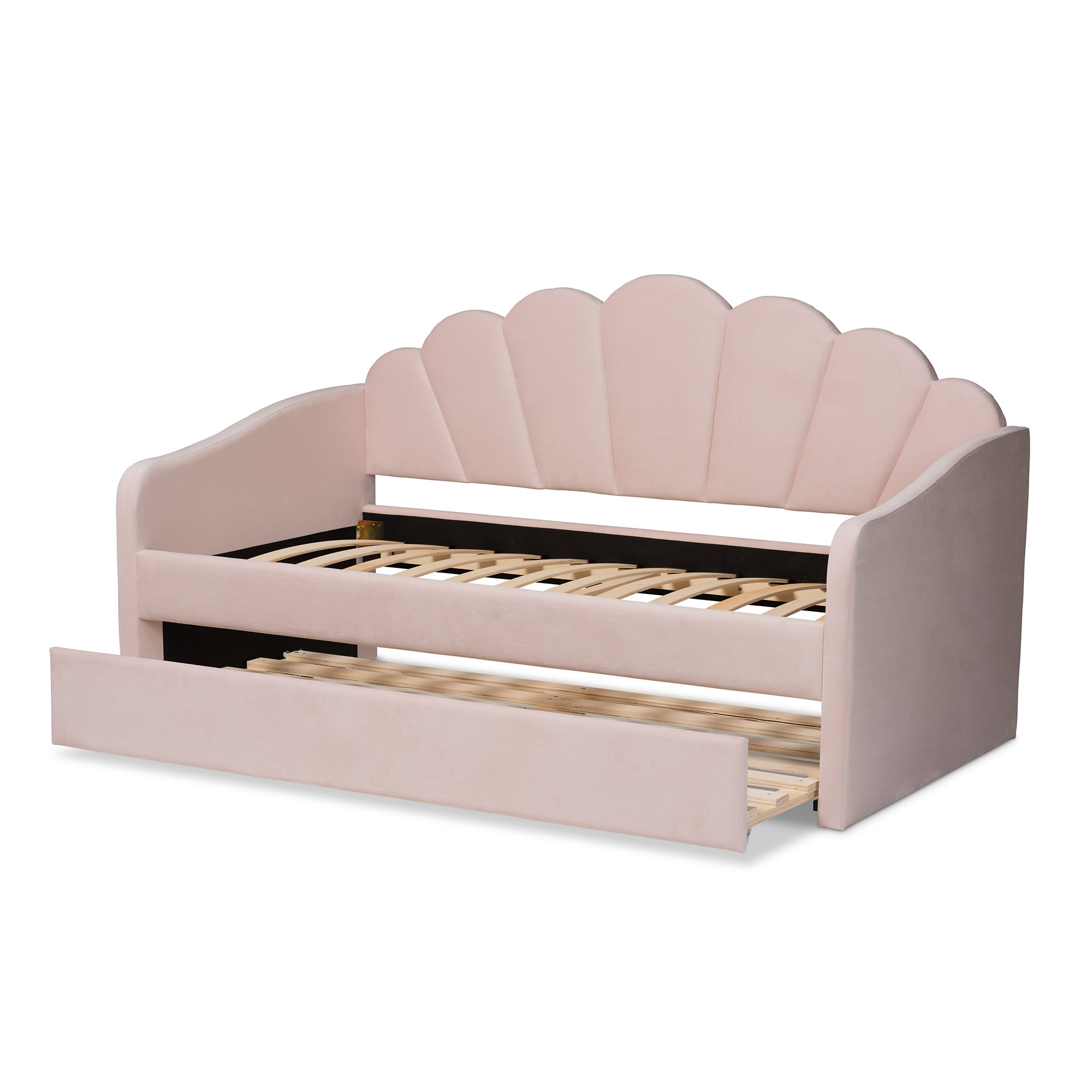 Baxton Studio Timila Modern and Contemporary Light Pink Velvet Fabric Upholstered Full Size Daybed with Trundle