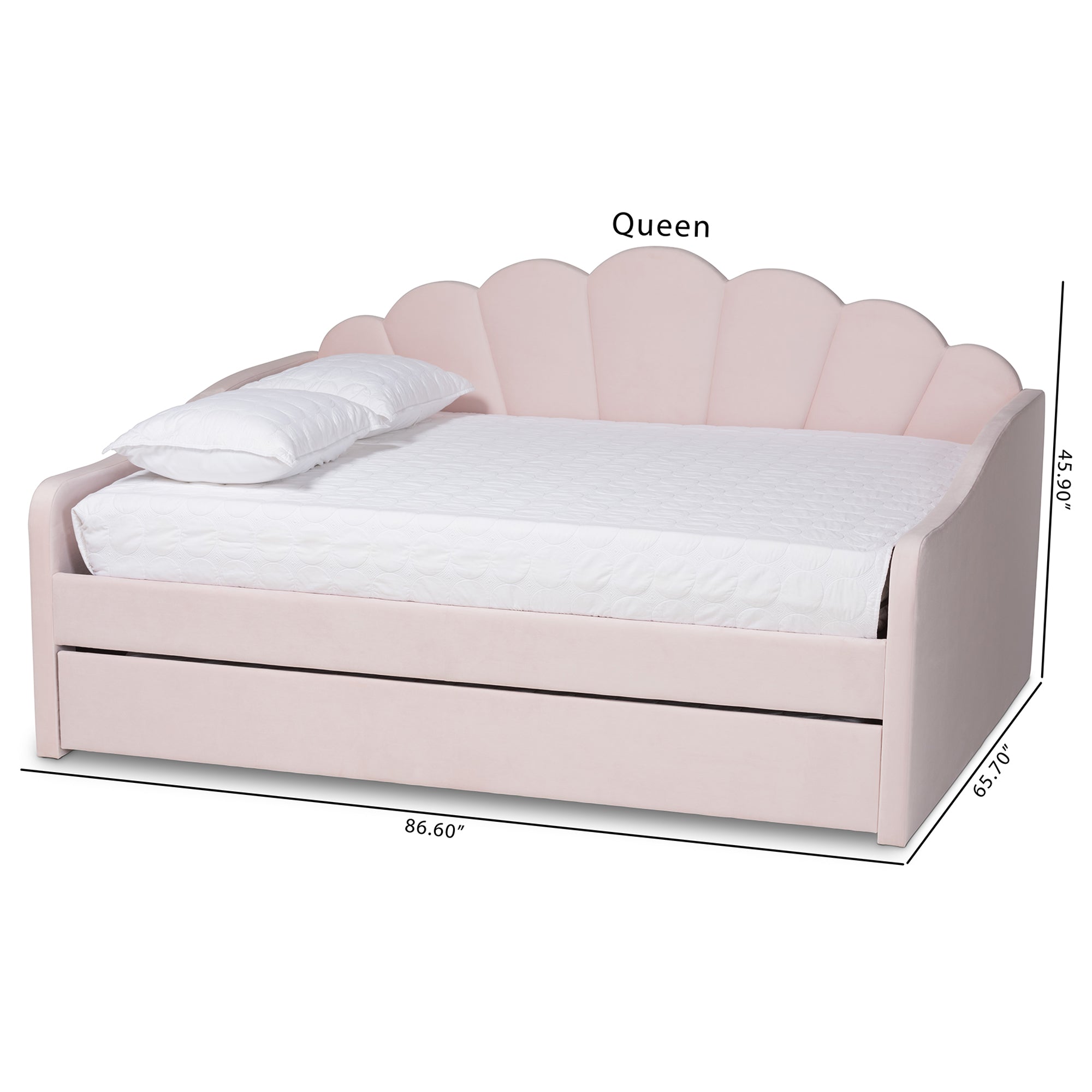 Baxton Studio Timila Modern and Contemporary Light Pink Velvet Fabric Upholstered Queen Size Daybed with Trundle
