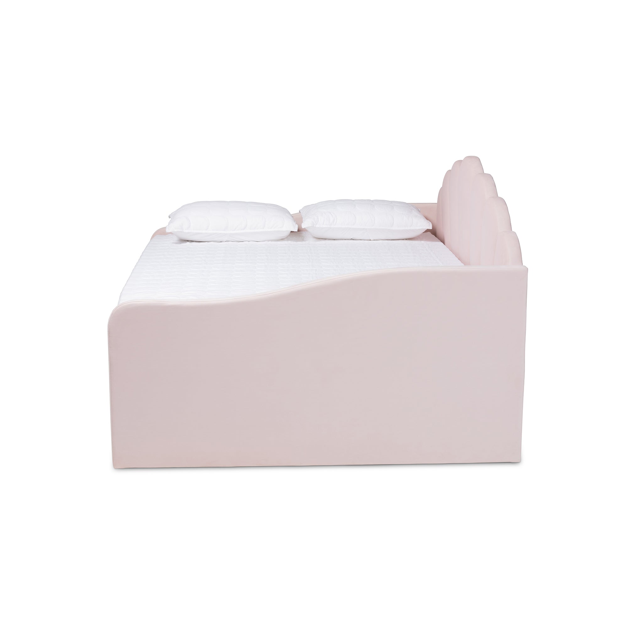 Baxton Studio Timila Modern and Contemporary Light Pink Velvet Fabric Upholstered Queen Size Daybed with Trundle