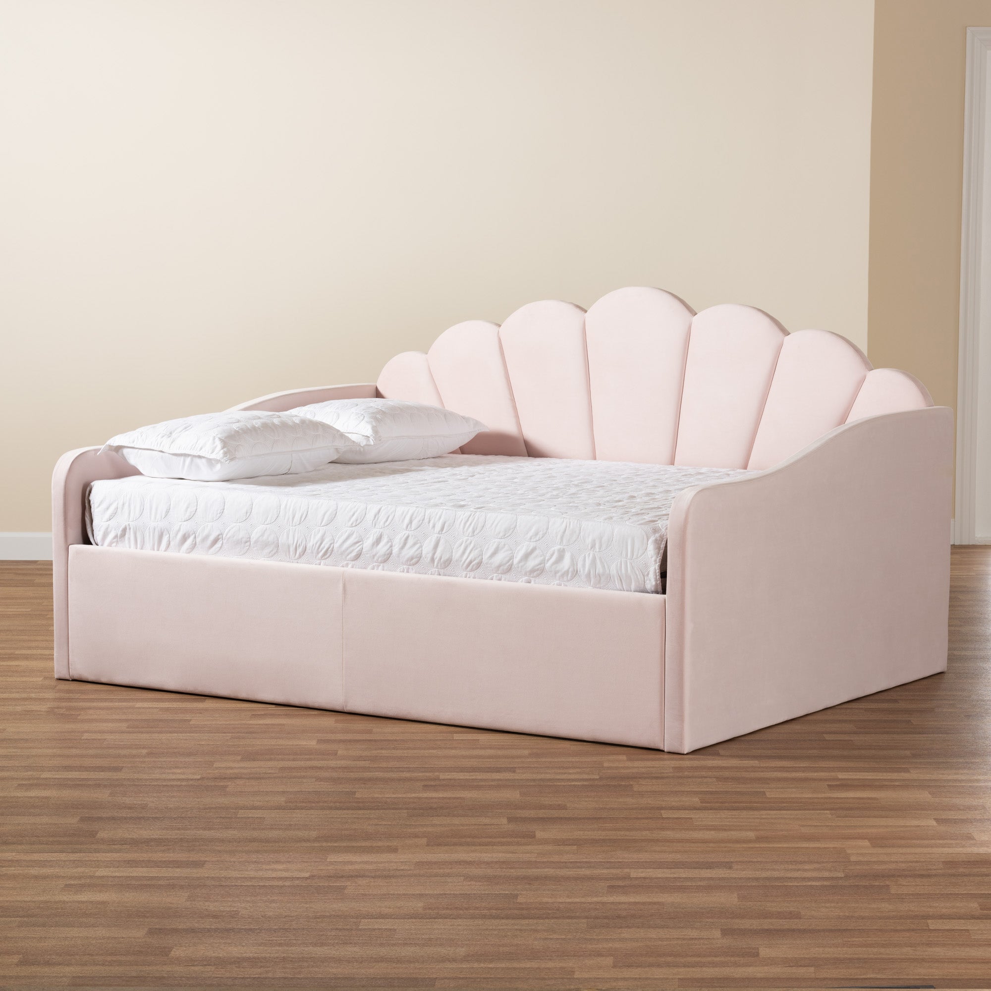 Baxton Studio Timila Modern and Contemporary Light Pink Velvet Fabric Upholstered Queen Size Daybed