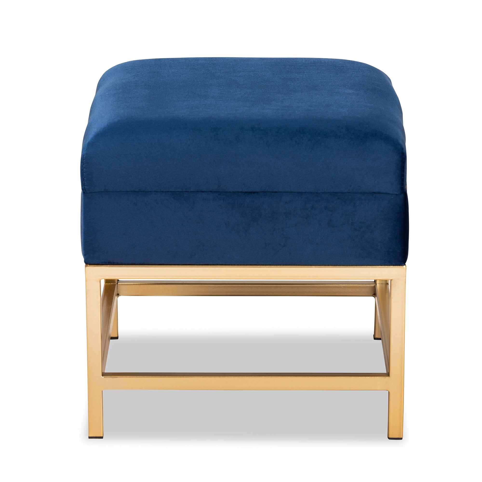 Baxton Studio Aliana Glam and Luxe Navy Blue Velvet Fabric Upholstered and Gold Finished Metal Small Storage Ottoman