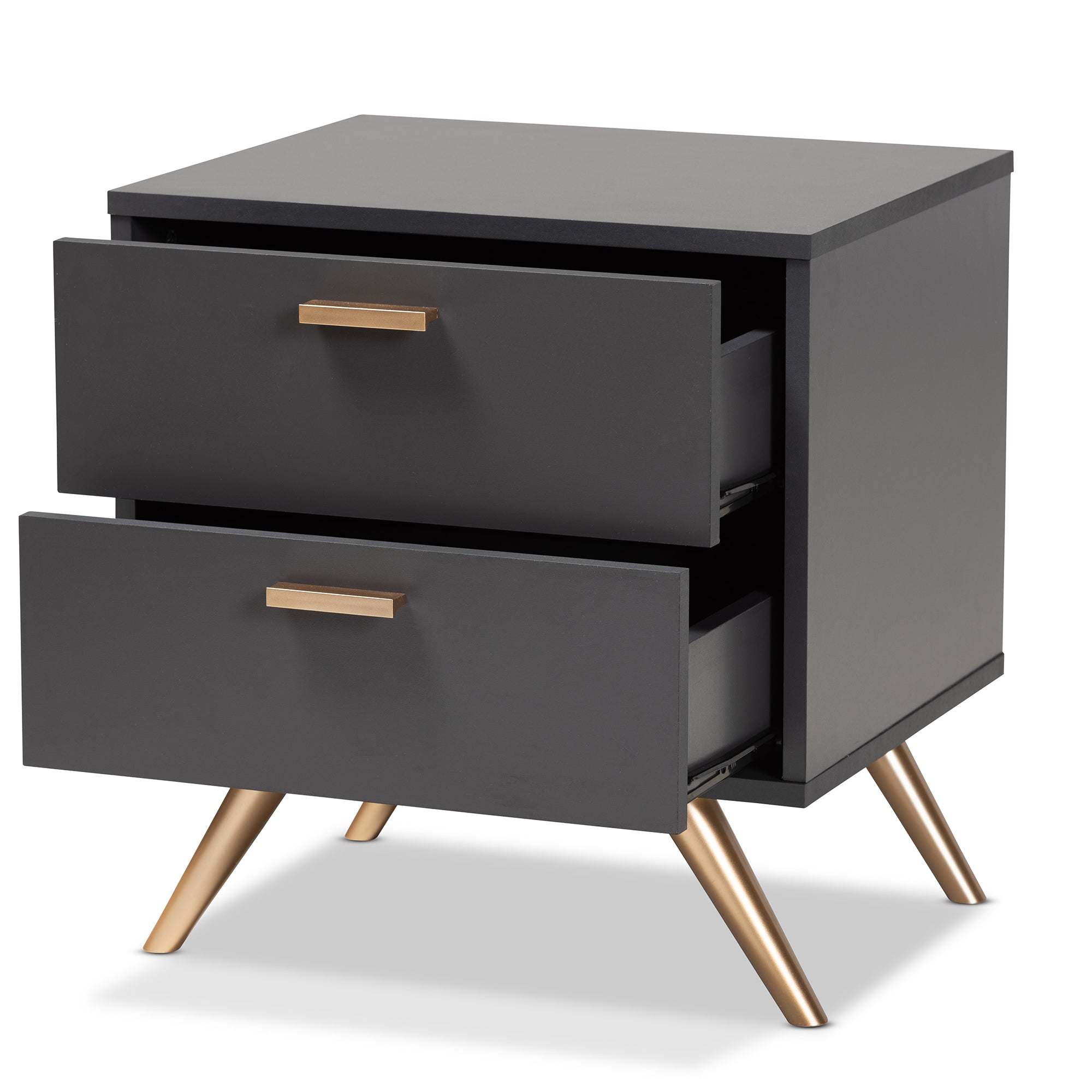 Baxton Studio Kelson Modern and Contemporary Dark Grey and Gold Finished Wood 2-Drawer Nightstand