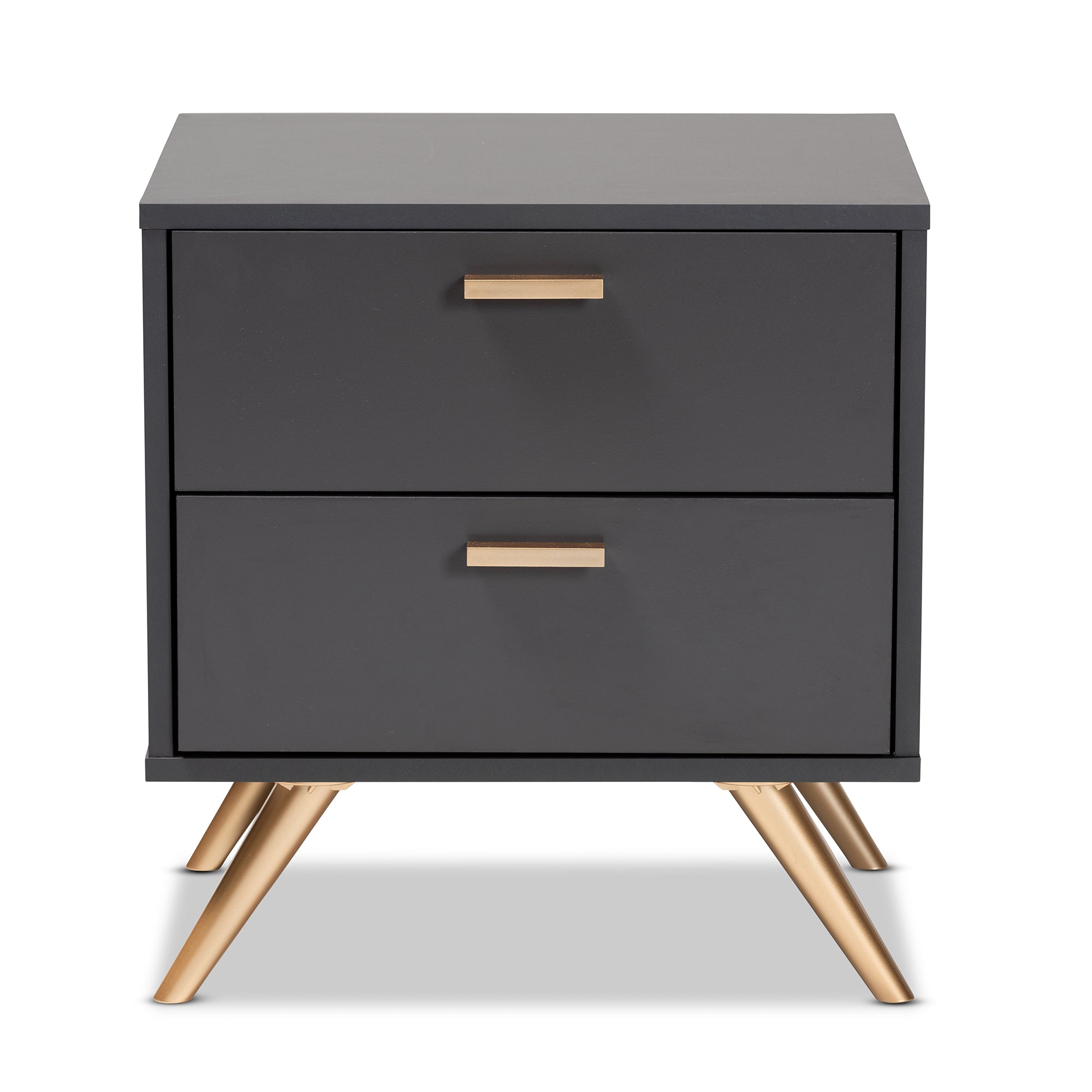 Baxton Studio Kelson Modern and Contemporary Dark Grey and Gold Finished Wood 2-Drawer Nightstand