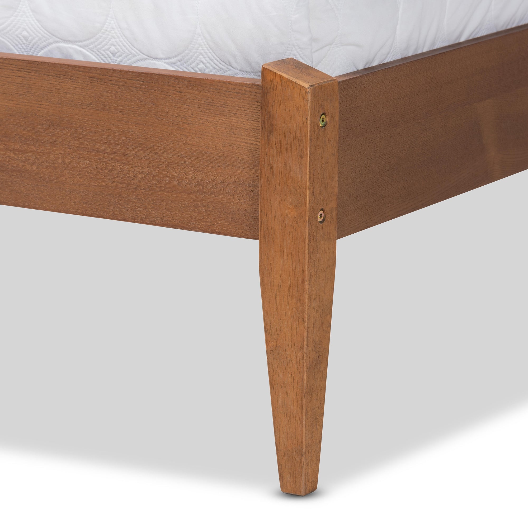 Baxton Studio Lenora Mid-Century Modern Beige Fabric Upholstered and Walnut Brown Finished Wood Full Size Platform Bed