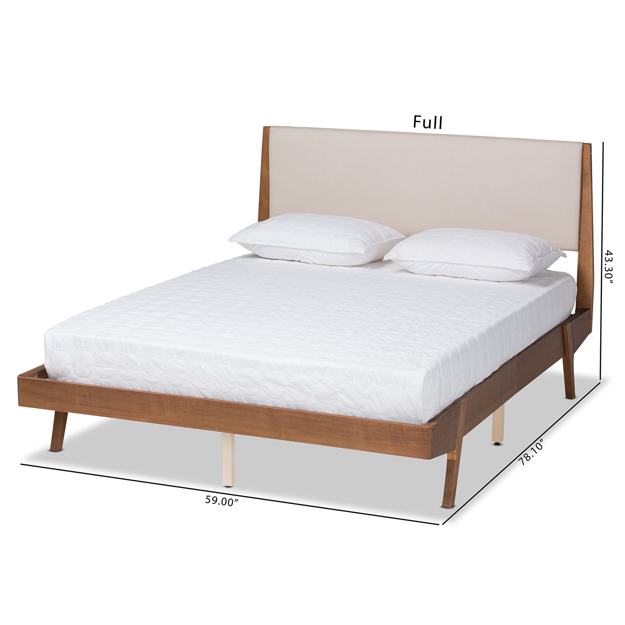 Baxton Studio Senna Mid-Century Modern Beige Fabric Upholstered and Walnut Brown Finished Wood Queen Size Platform Bed