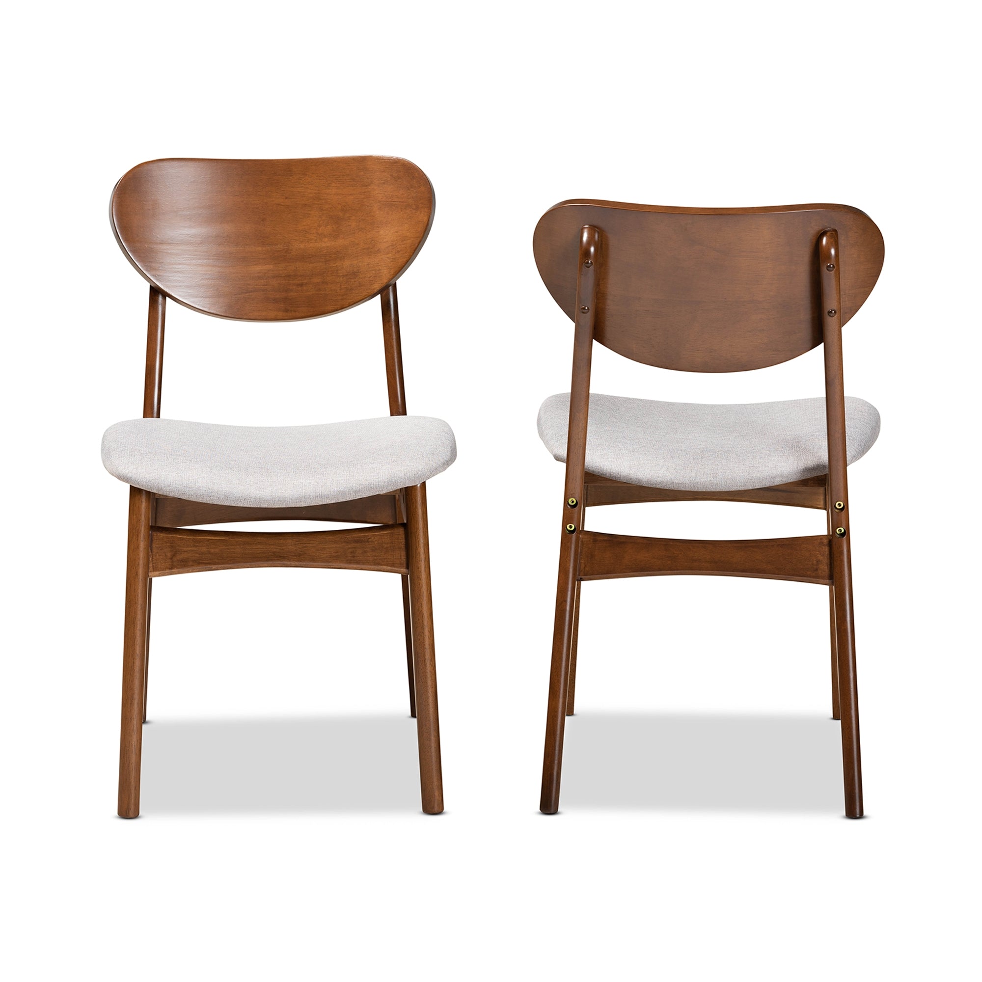 Baxton Studio Katya Mid-Century Modern Grey Fabric Upholstered and Walnut Brown Finished Wood 2-Piece Dining Chair Set