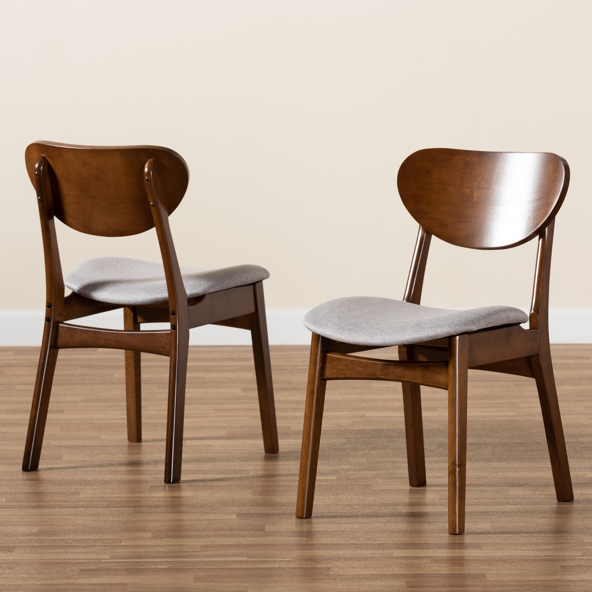 Baxton Studio Katya Mid-Century Modern Grey Fabric Upholstered and Walnut Brown Finished Wood 2-Piece Dining Chair Set
