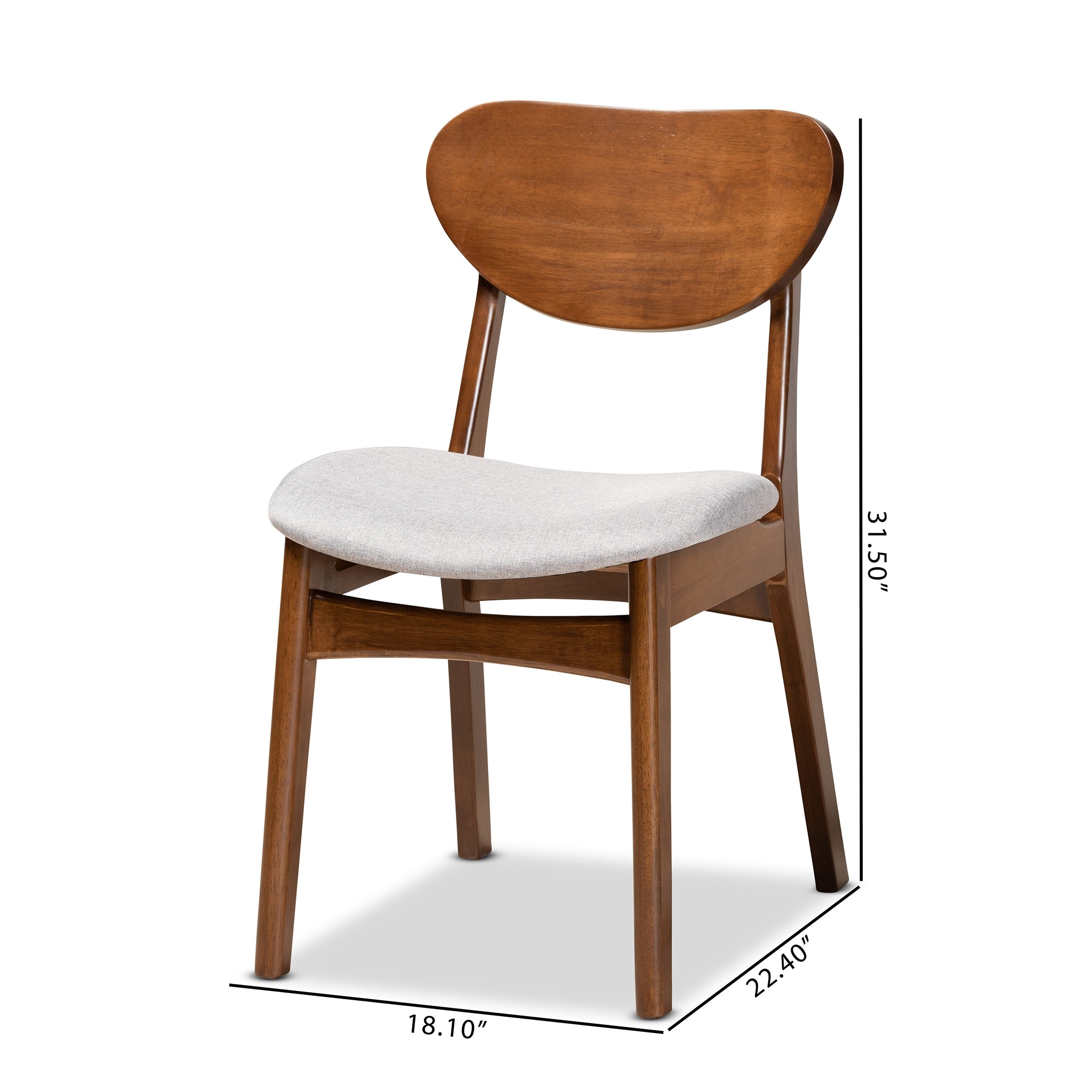 Baxton Studio Katya Mid-Century Modern Grey Fabric Upholstered and Walnut Brown Finished Wood 2-Piece Dining Chair Set