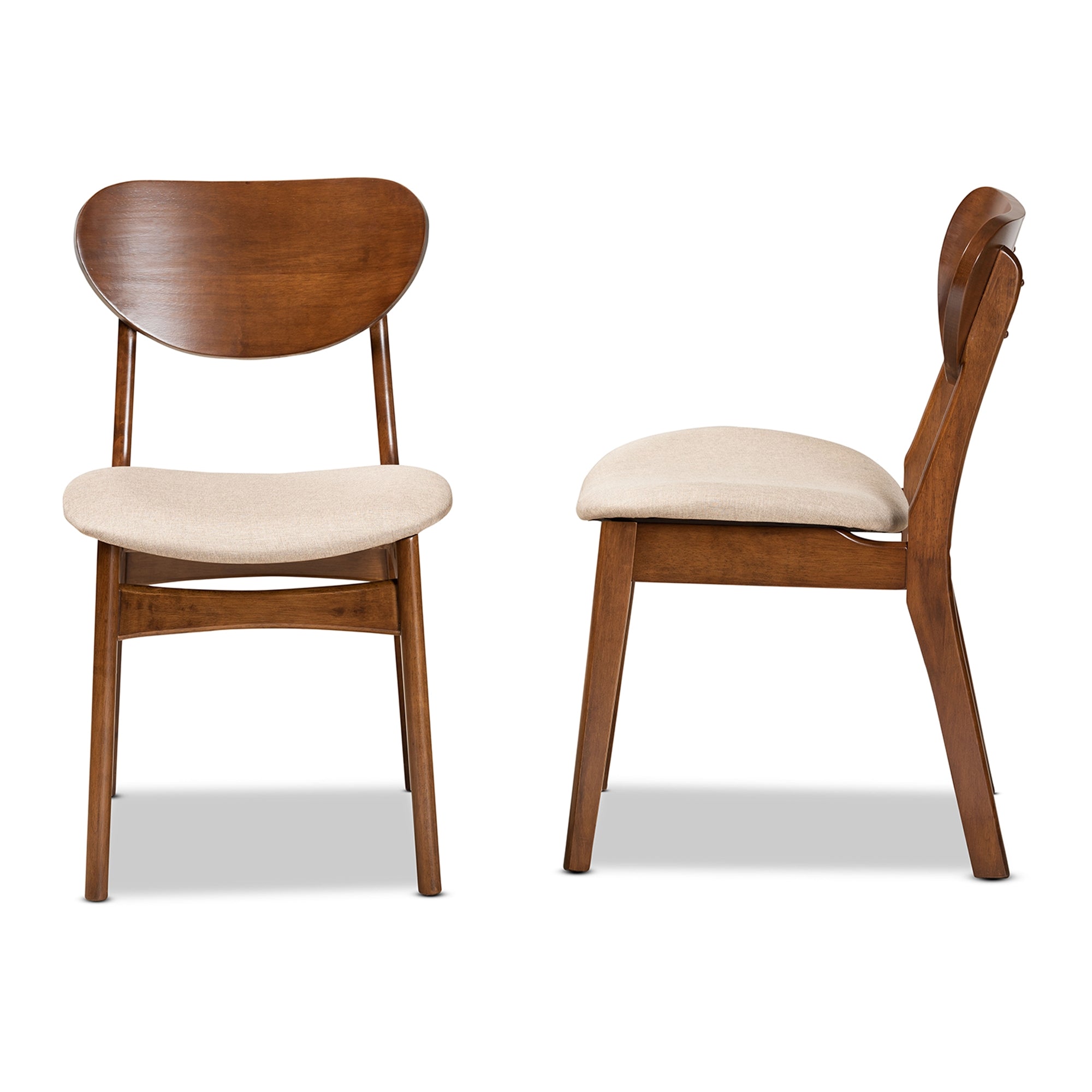 Baxton Studio Katya Mid-Century Modern Sand Fabric Upholstered and Walnut Brown Finished Wood 2-Piece Dining Chair Set