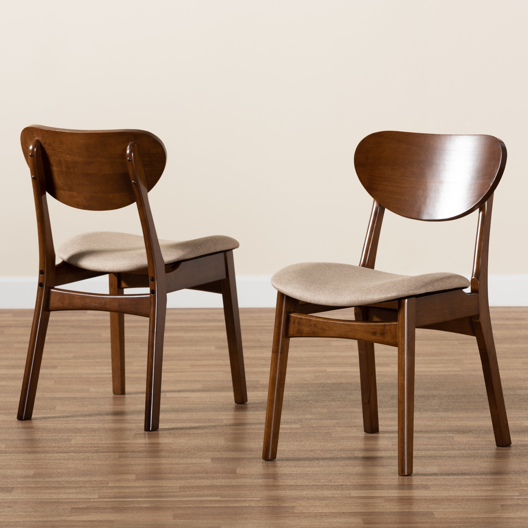 Baxton Studio Katya Mid-Century Modern Sand Fabric Upholstered and Walnut Brown Finished Wood 2-Piece Dining Chair Set
