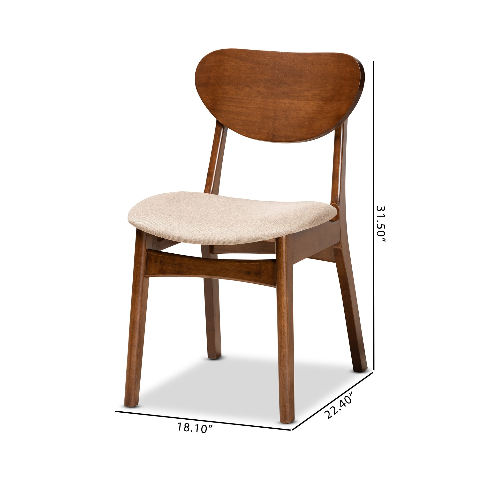 Baxton Studio Katya Mid-Century Modern Sand Fabric Upholstered and Walnut Brown Finished Wood 2-Piece Dining Chair Set