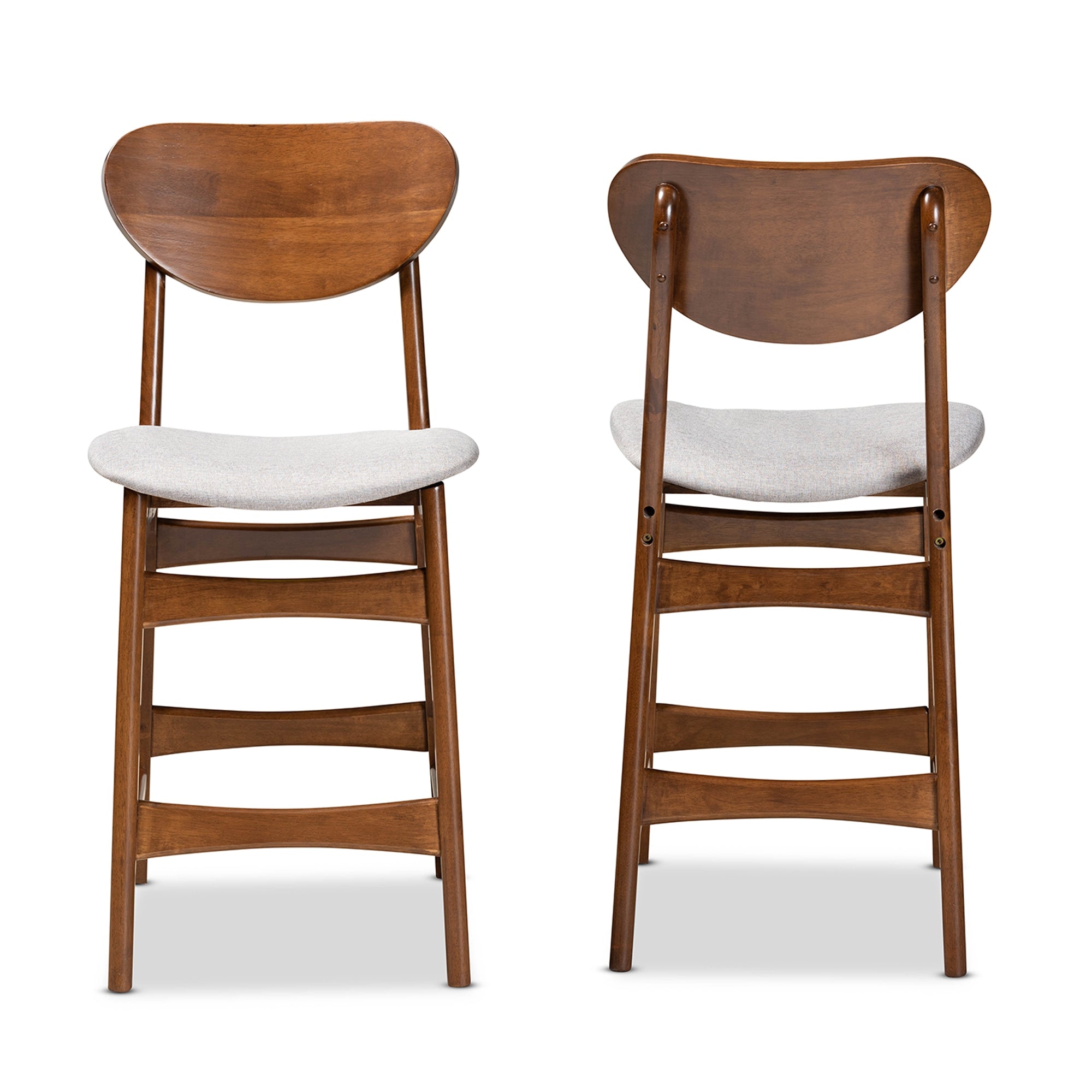 Baxton Studio Katya Mid-Century Modern Grey Fabric Upholstered and Walnut Brown Finished Wood 2-Piece Counter Stool Set