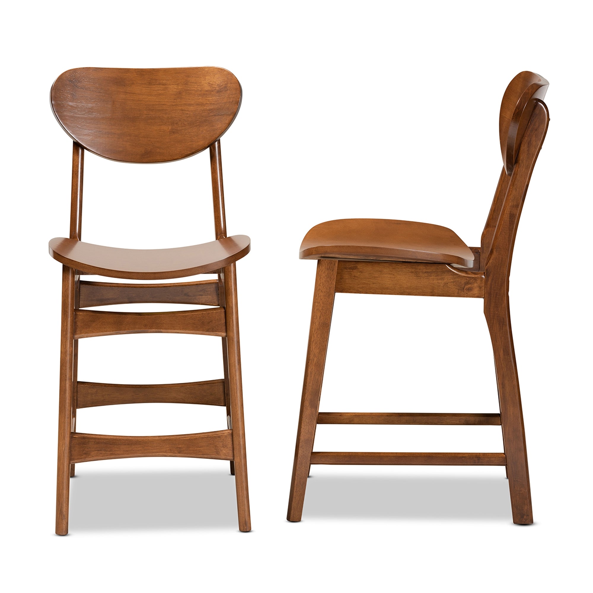 Baxton Studio Katya Mid-Century Modern Walnut Brown Finished Wood 2-Piece Counter Stool Set