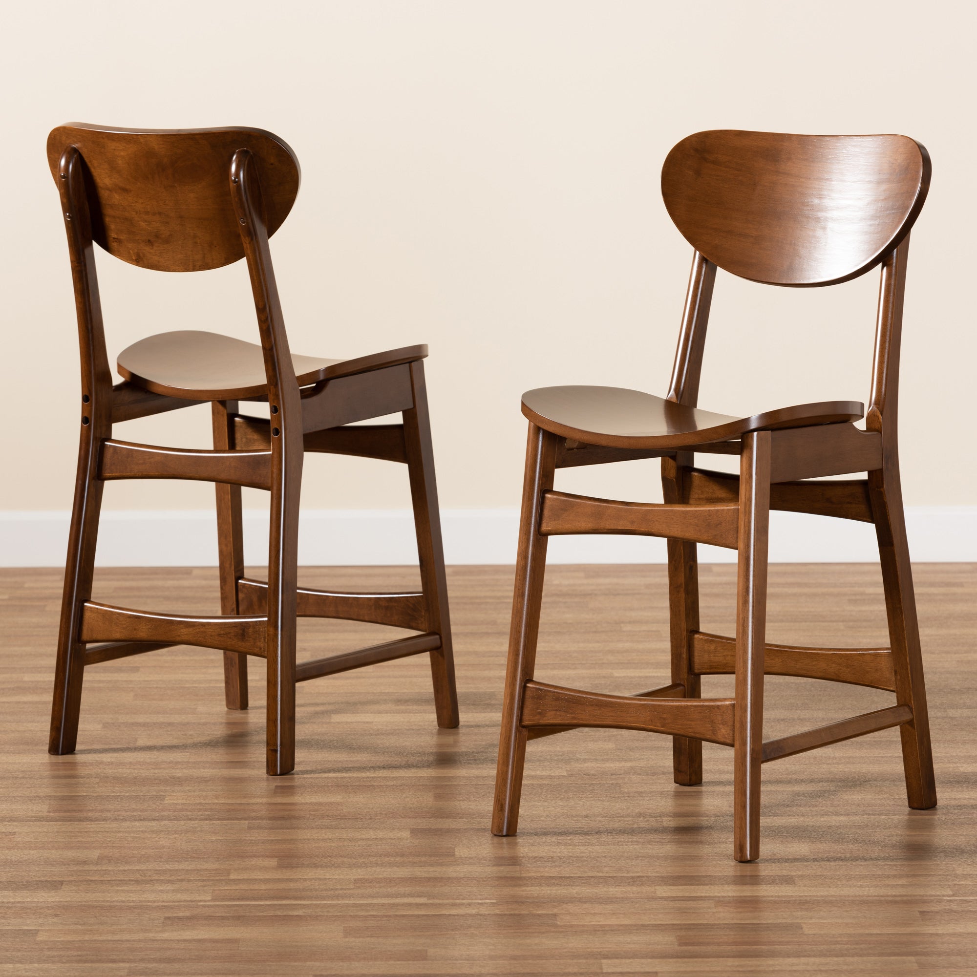 Baxton Studio Katya Mid-Century Modern Walnut Brown Finished Wood 2-Piece Counter Stool Set