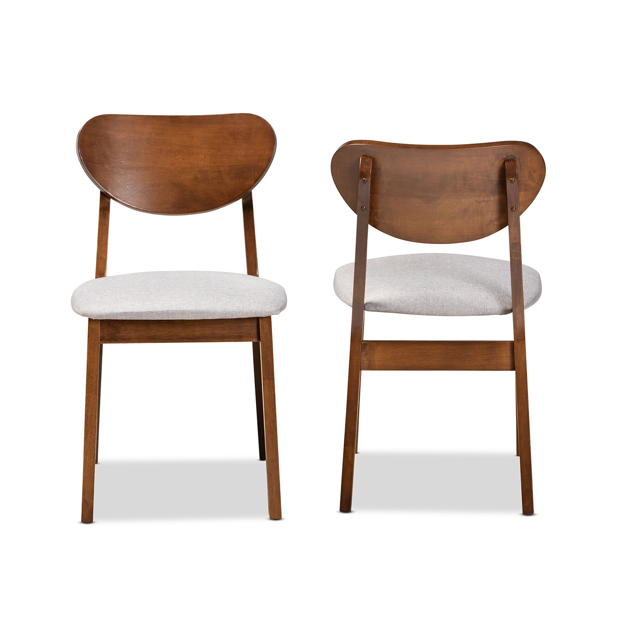 Baxton Studio Damara Mid-Century Modern Grey Fabric Upholstered and Walnut Brown Finished Wood 2-Piece Dining Chair Set