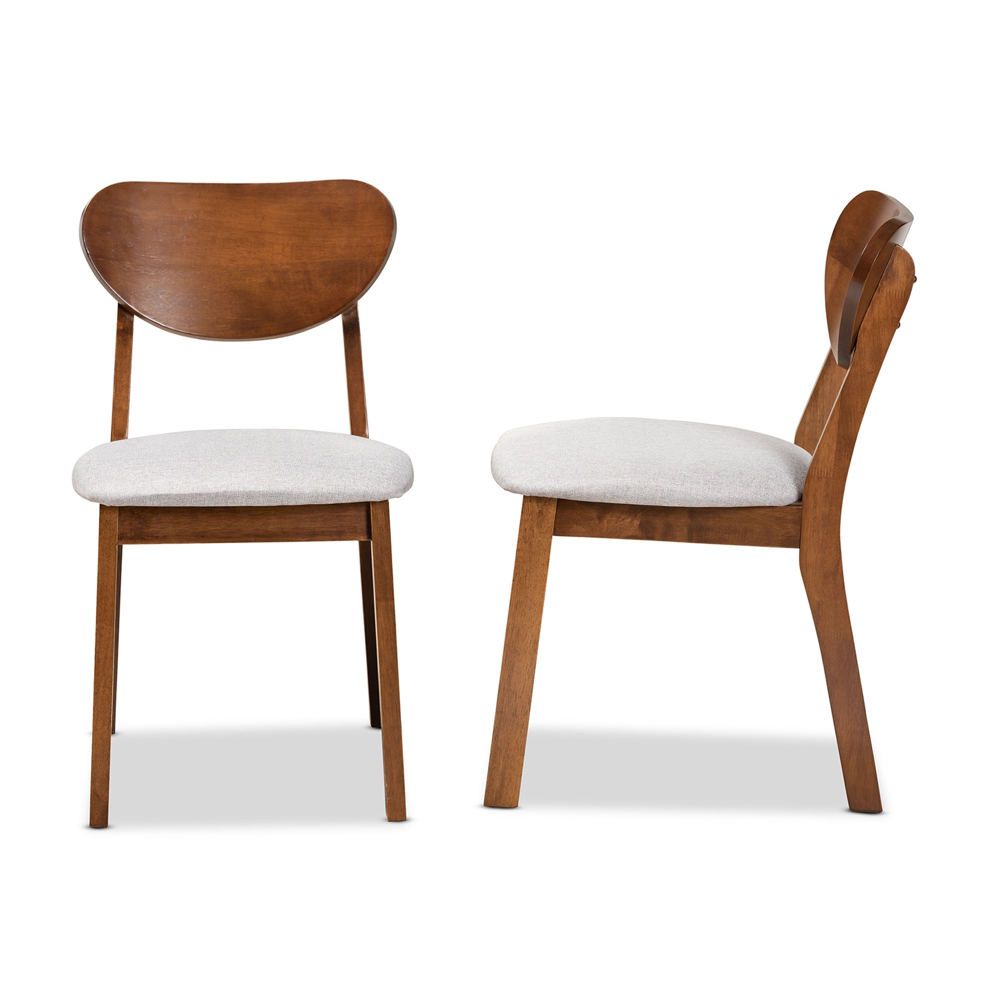Baxton Studio Damara Mid-Century Modern Grey Fabric Upholstered and Walnut Brown Finished Wood 2-Piece Dining Chair Set