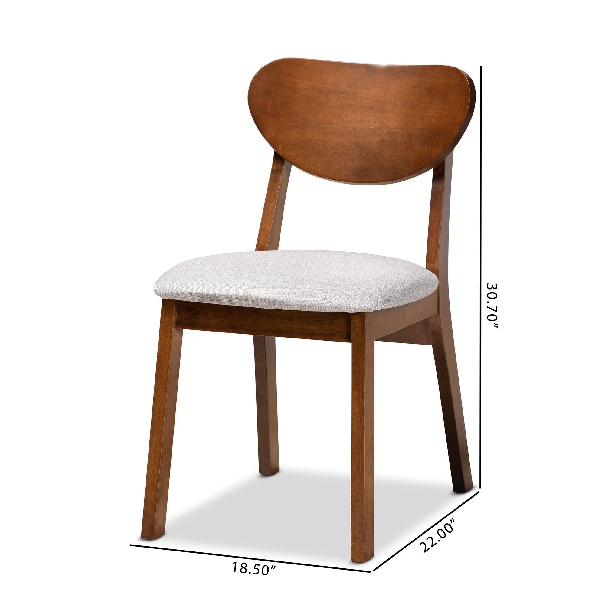 Baxton Studio Damara Mid-Century Modern Grey Fabric Upholstered and Walnut Brown Finished Wood 2-Piece Dining Chair Set