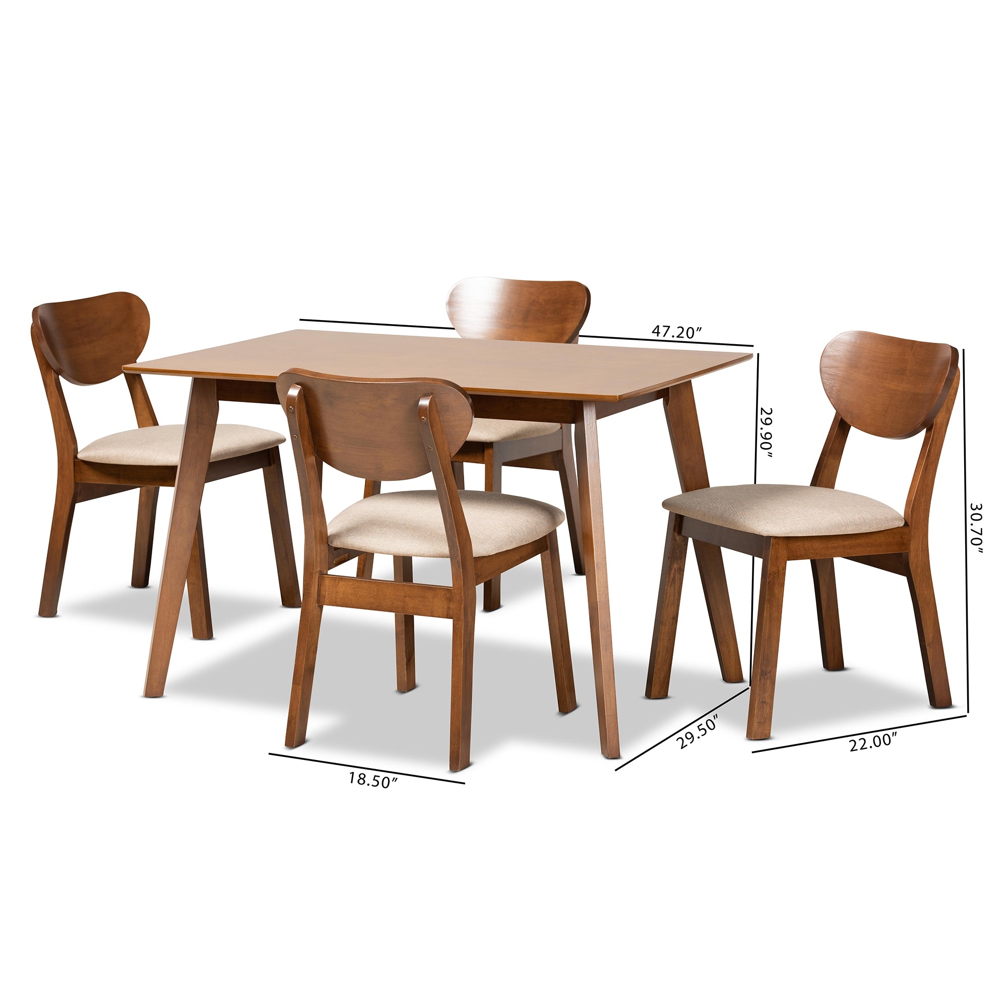 Baxton Studio Damara Mid-Century Modern Sand Fabric Upholstered and Walnut Brown Finished Wood 5-Piece Dining Set