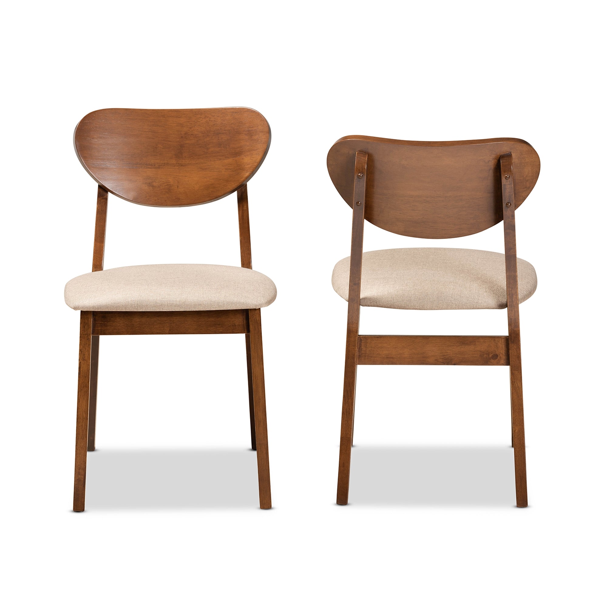 Baxton Studio Damara Mid-Century Modern Sand Fabric Upholstered and Walnut Brown Finished Wood 2-Piece Dining Chair Set