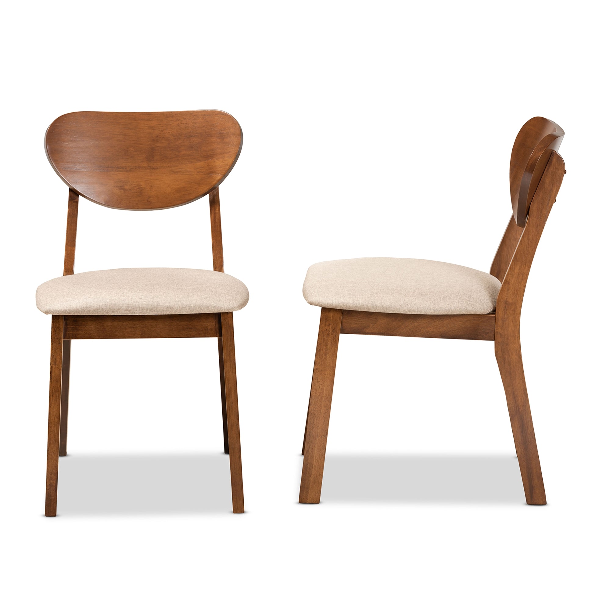 Baxton Studio Damara Mid-Century Modern Sand Fabric Upholstered and Walnut Brown Finished Wood 2-Piece Dining Chair Set