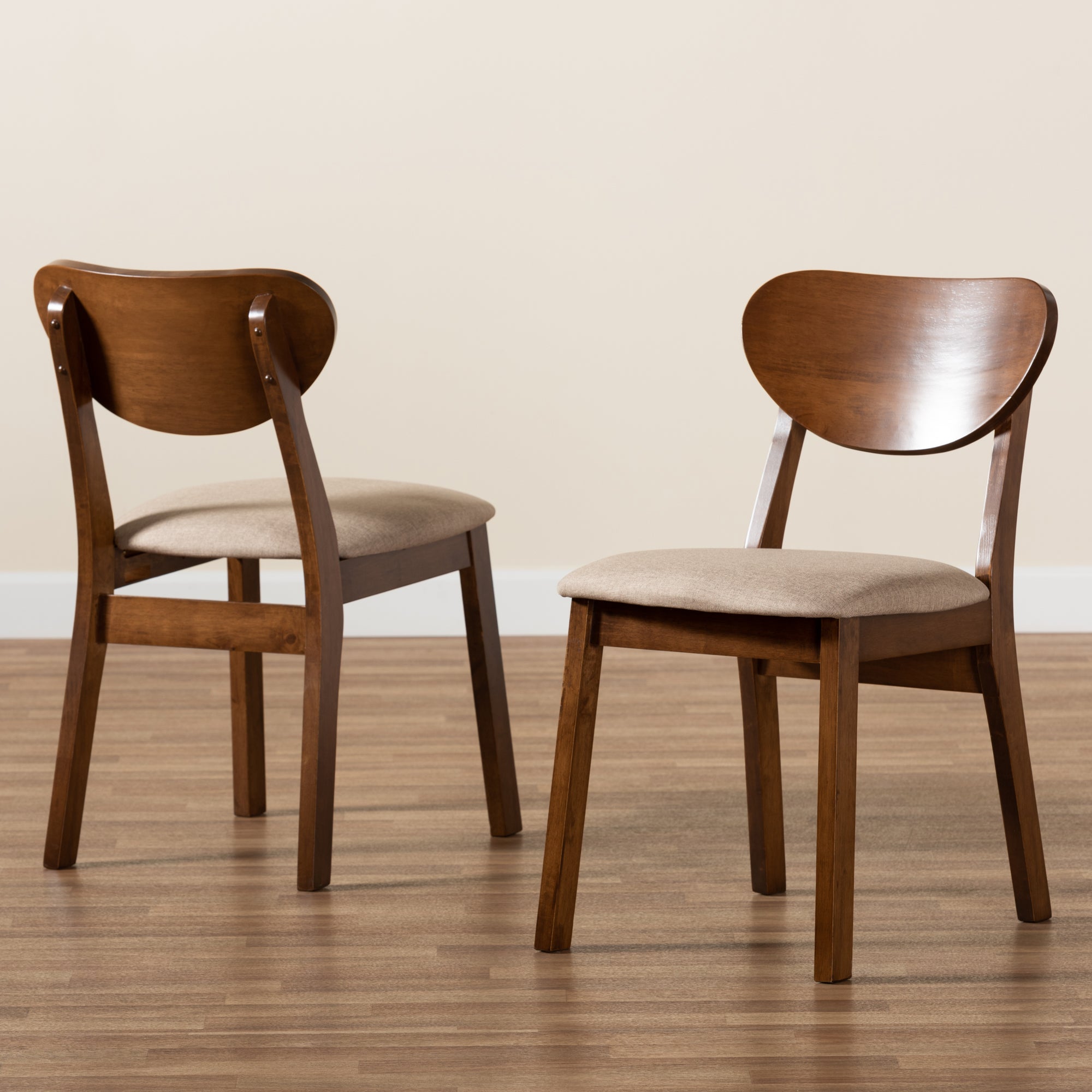 Baxton Studio Damara Mid-Century Modern Sand Fabric Upholstered and Walnut Brown Finished Wood 2-Piece Dining Chair Set