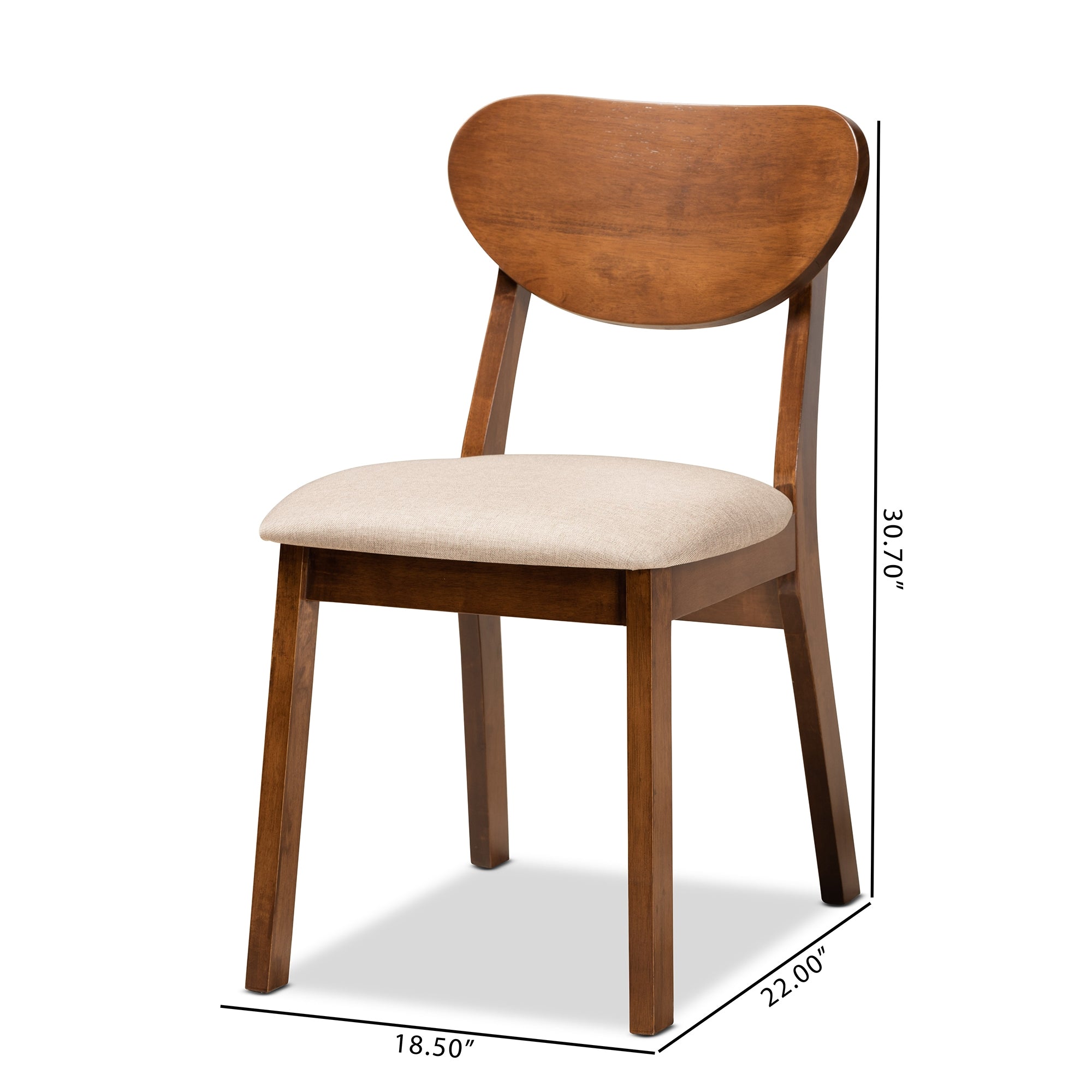 Baxton Studio Damara Mid-Century Modern Sand Fabric Upholstered and Walnut Brown Finished Wood 2-Piece Dining Chair Set