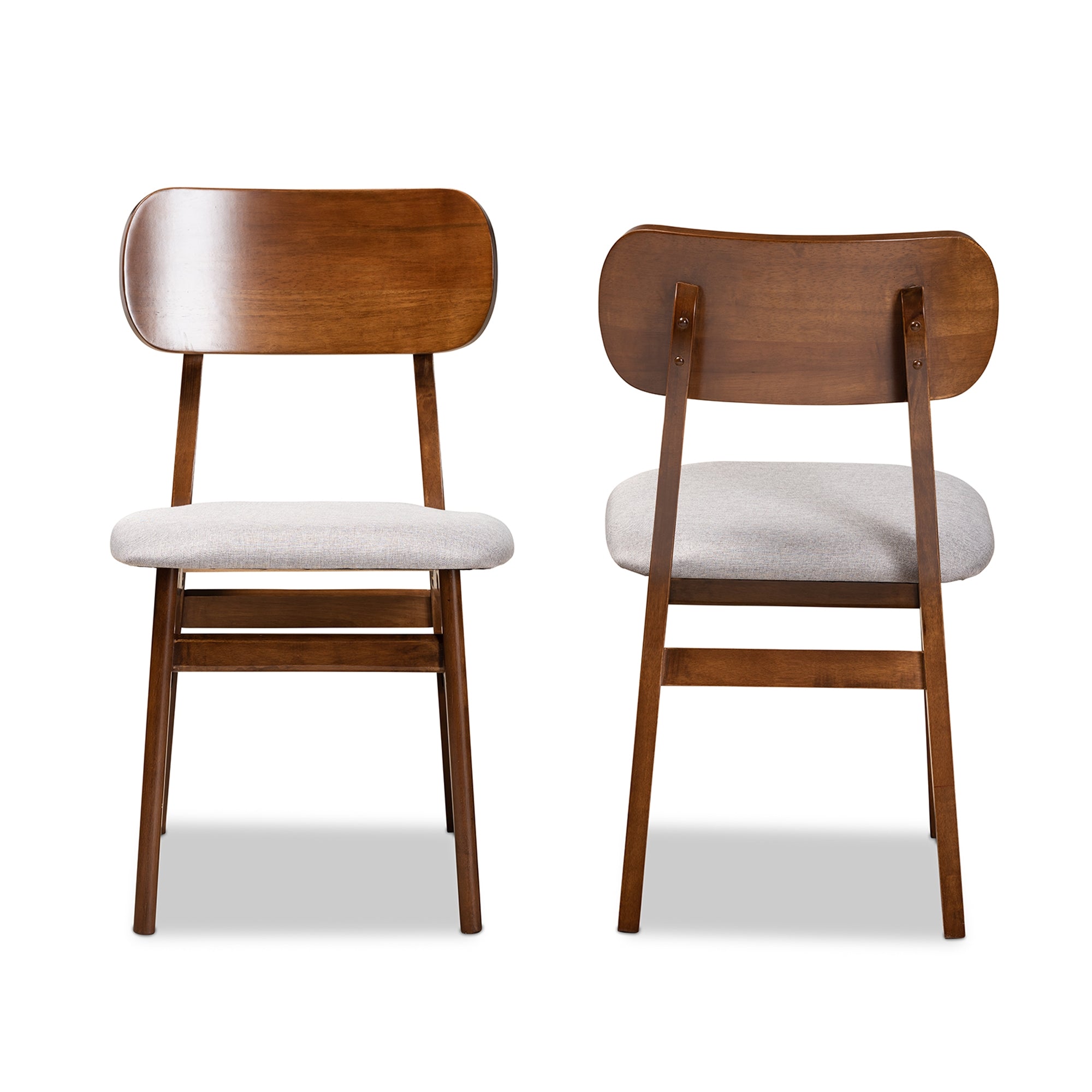 Baxton Studio Euclid Mid-Century Modern Grey Fabric Upholstered and Walnut Brown Finished Wood 2-Piece Dining Chair Set