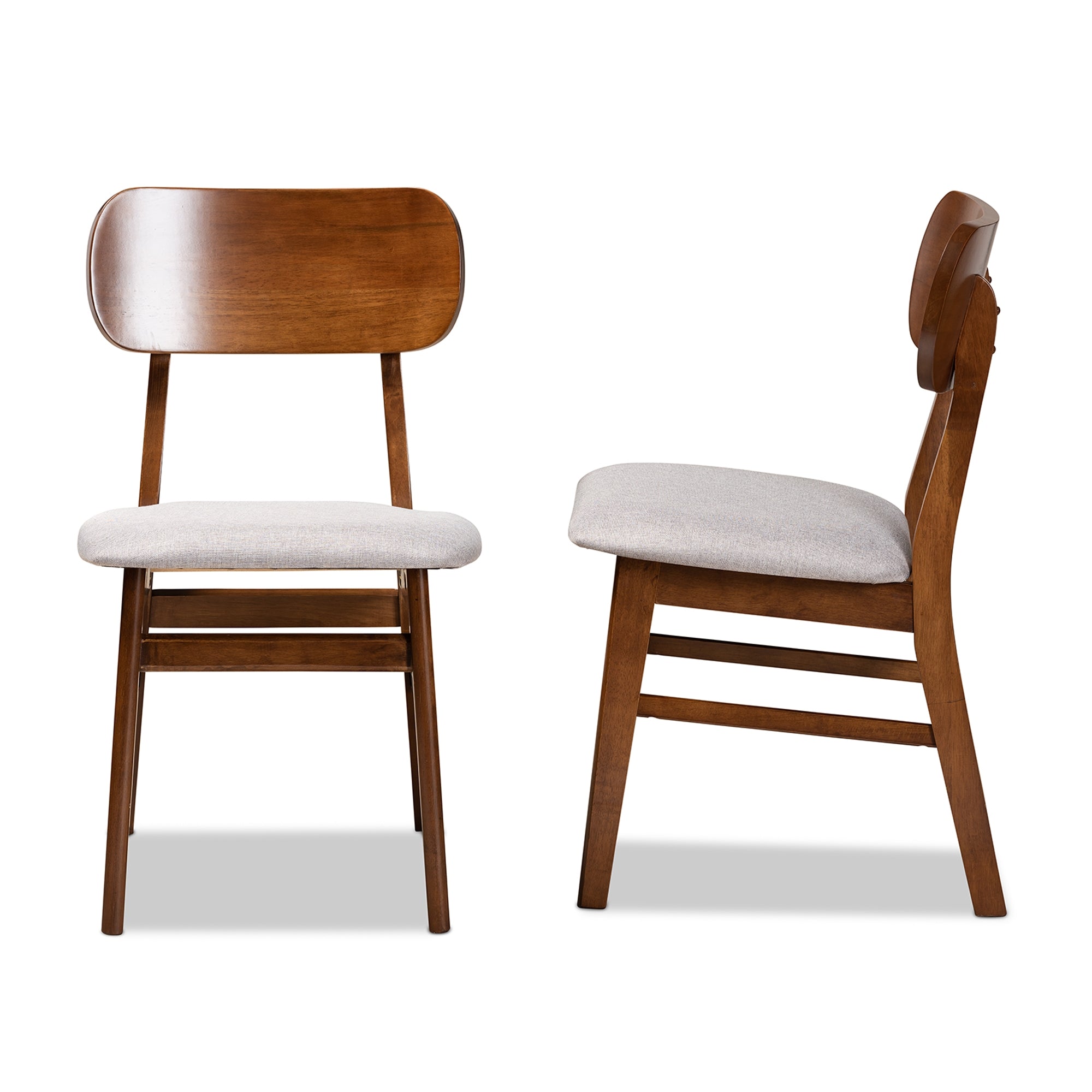 Baxton Studio Euclid Mid-Century Modern Grey Fabric Upholstered and Walnut Brown Finished Wood 2-Piece Dining Chair Set