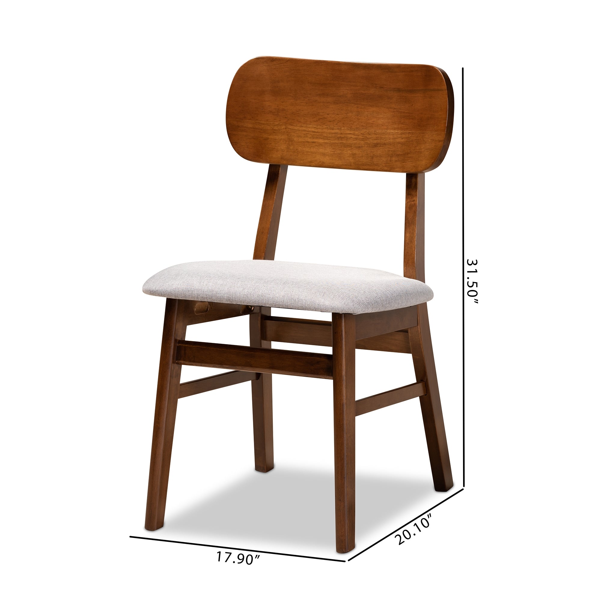 Baxton Studio Euclid Mid-Century Modern Grey Fabric Upholstered and Walnut Brown Finished Wood 2-Piece Dining Chair Set
