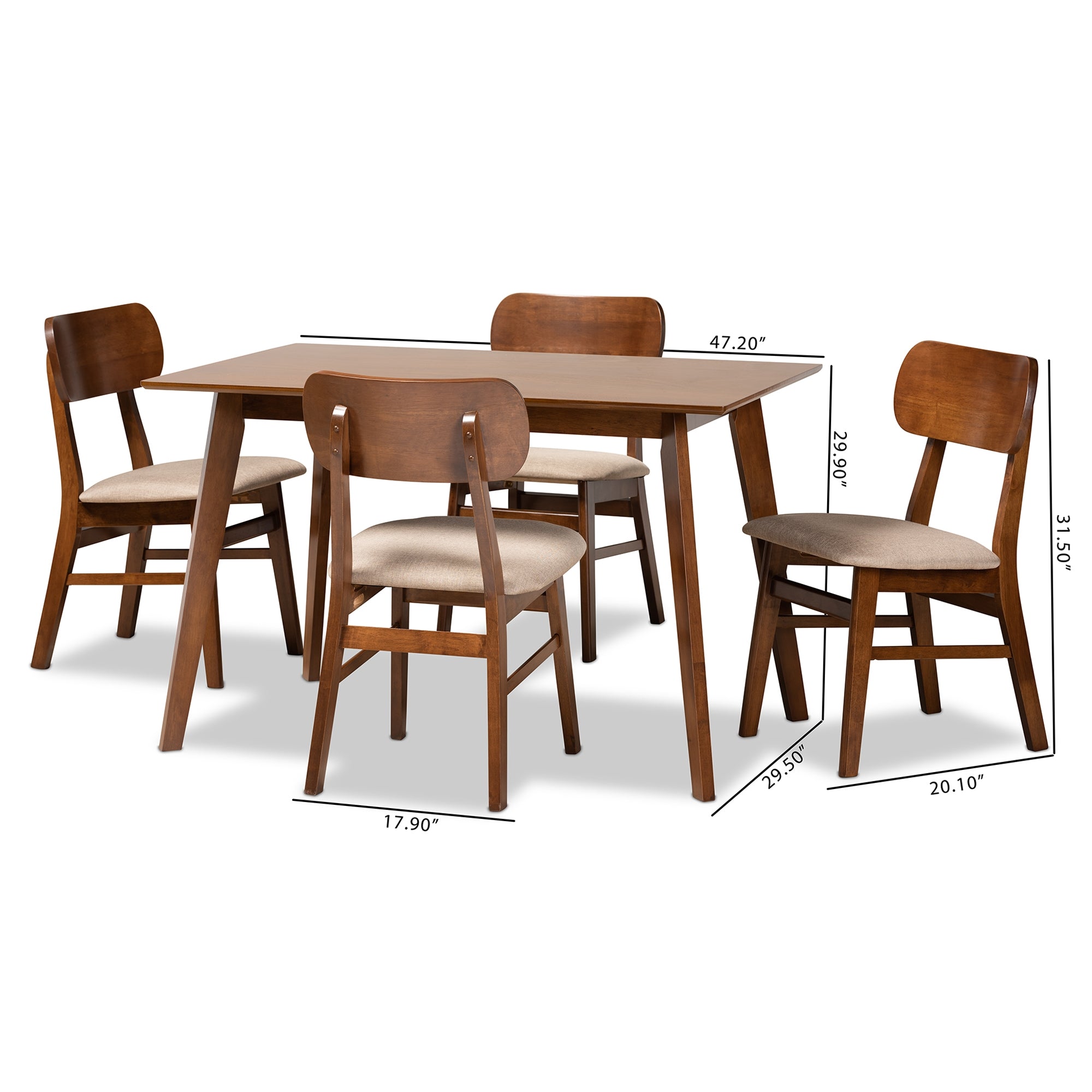 Baxton Studio Euclid Mid-Century Modern Sand Fabric Upholstered and Walnut Brown Finished Wood 5-Piece Dining Set