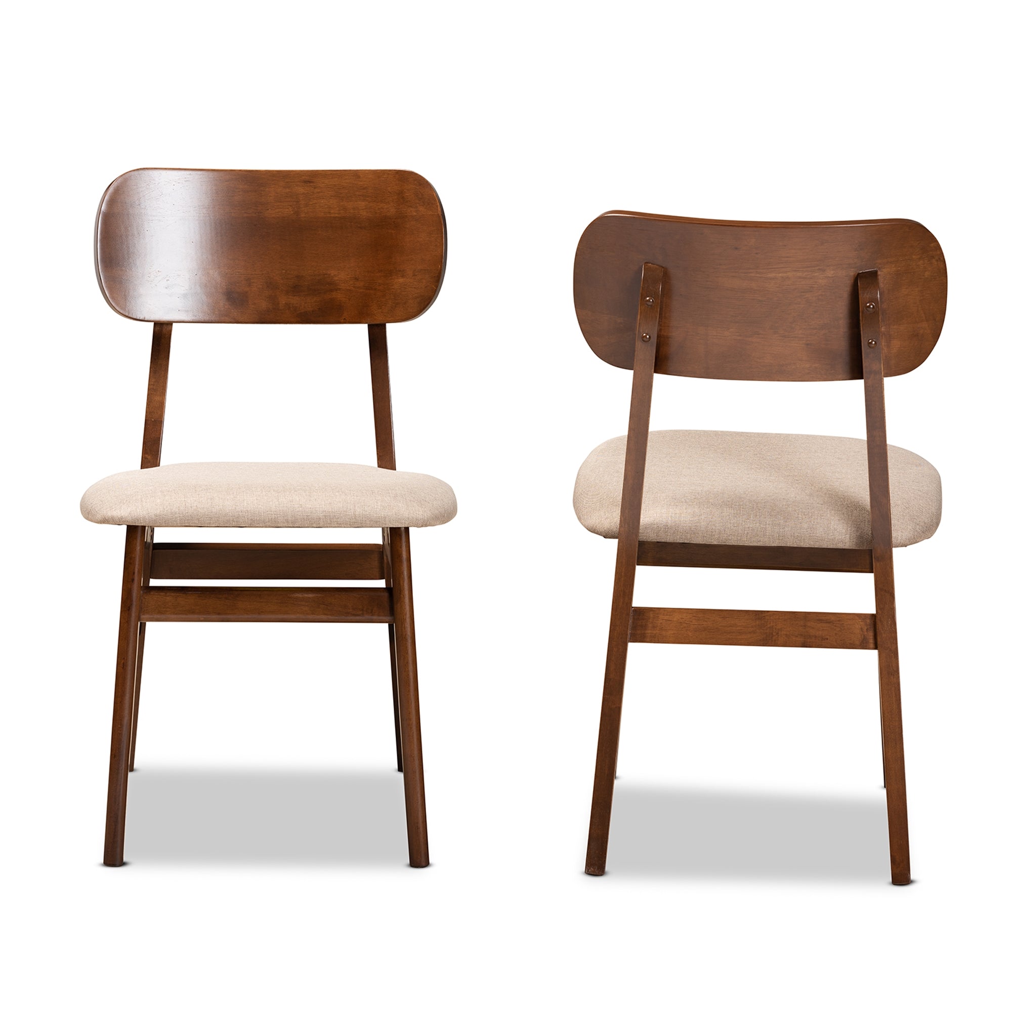Baxton Studio Euclid Mid-Century Modern Sand Fabric Upholstered and Walnut Brown Finished Wood 2-Piece Dining Chair Set
