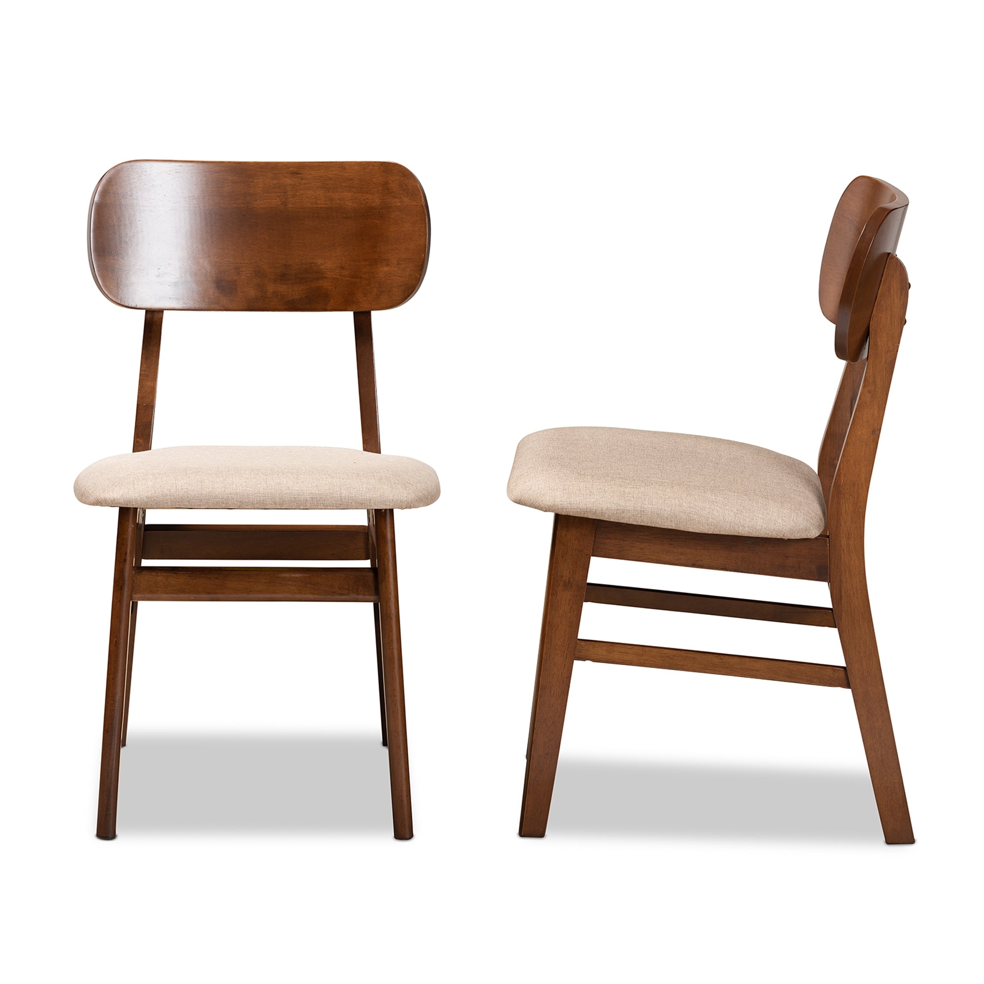 Baxton Studio Euclid Mid-Century Modern Sand Fabric Upholstered and Walnut Brown Finished Wood 2-Piece Dining Chair Set