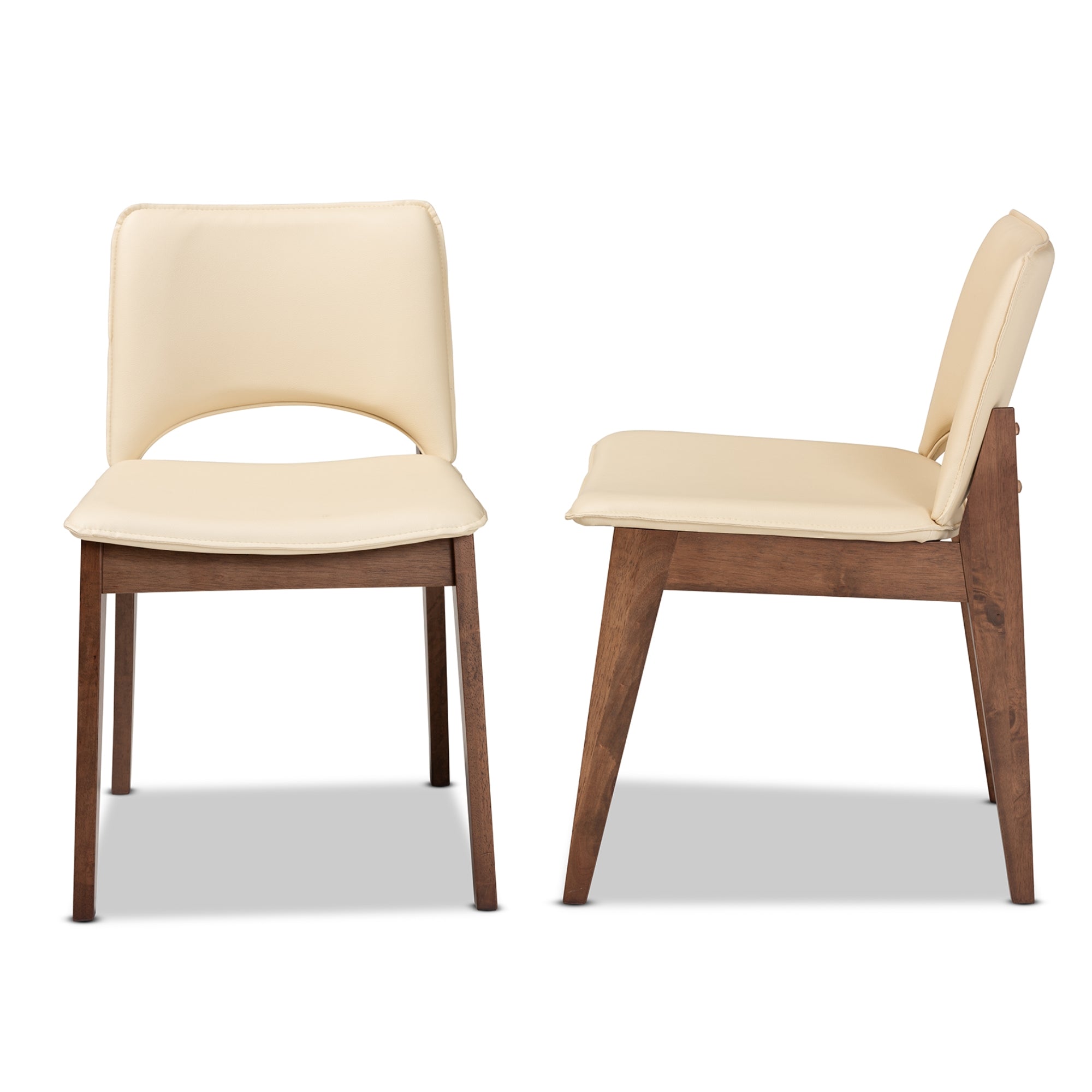 Baxton Studio Afton Mid-Century Modern Beige Faux Leather Upholstered and Walnut Brown Finished Wood 2-Piece Dining Chair Set