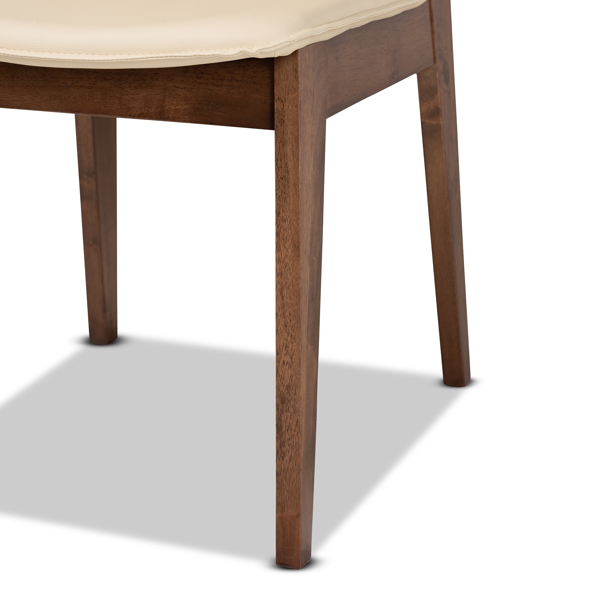 Baxton Studio Afton Mid-Century Modern Beige Faux Leather Upholstered and Walnut Brown Finished Wood 2-Piece Dining Chair Set