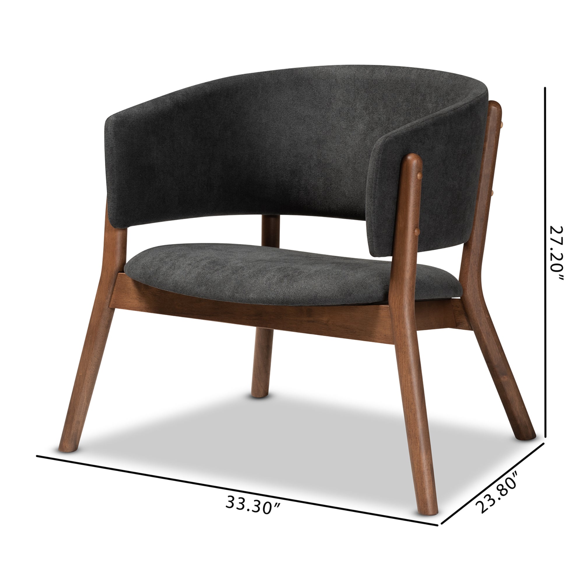 Baxton Studio Baron Mid-Century Modern Dark Grey Fabric Upholstered and Walnut Brown Finished Wood 2-Piece Living Room Accent Chair Set