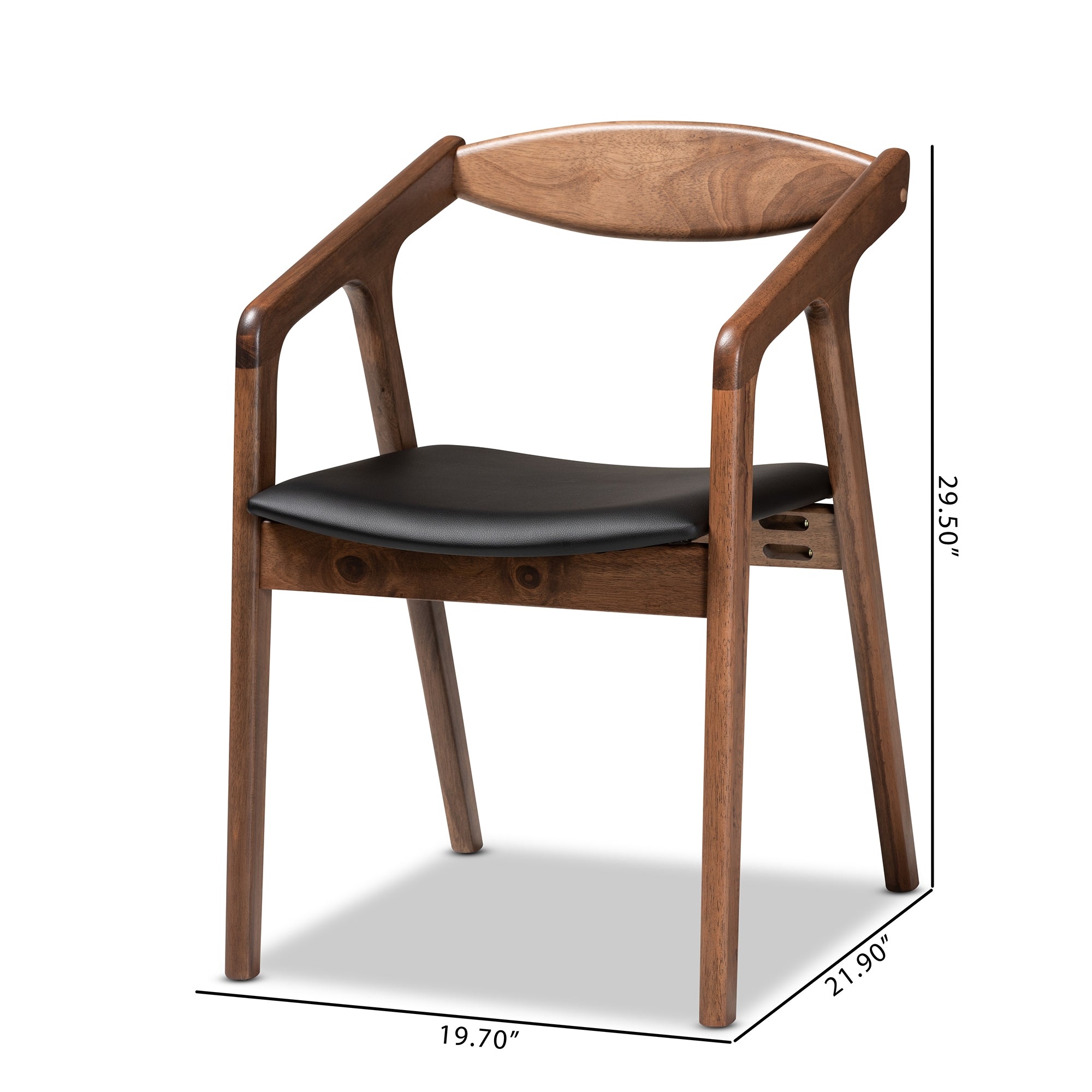 Baxton Studio Harland Mid-Century Modern Black Faux Leather Upholstered and Walnut Brown Finished Wood 2-Piece Dining Chair Set