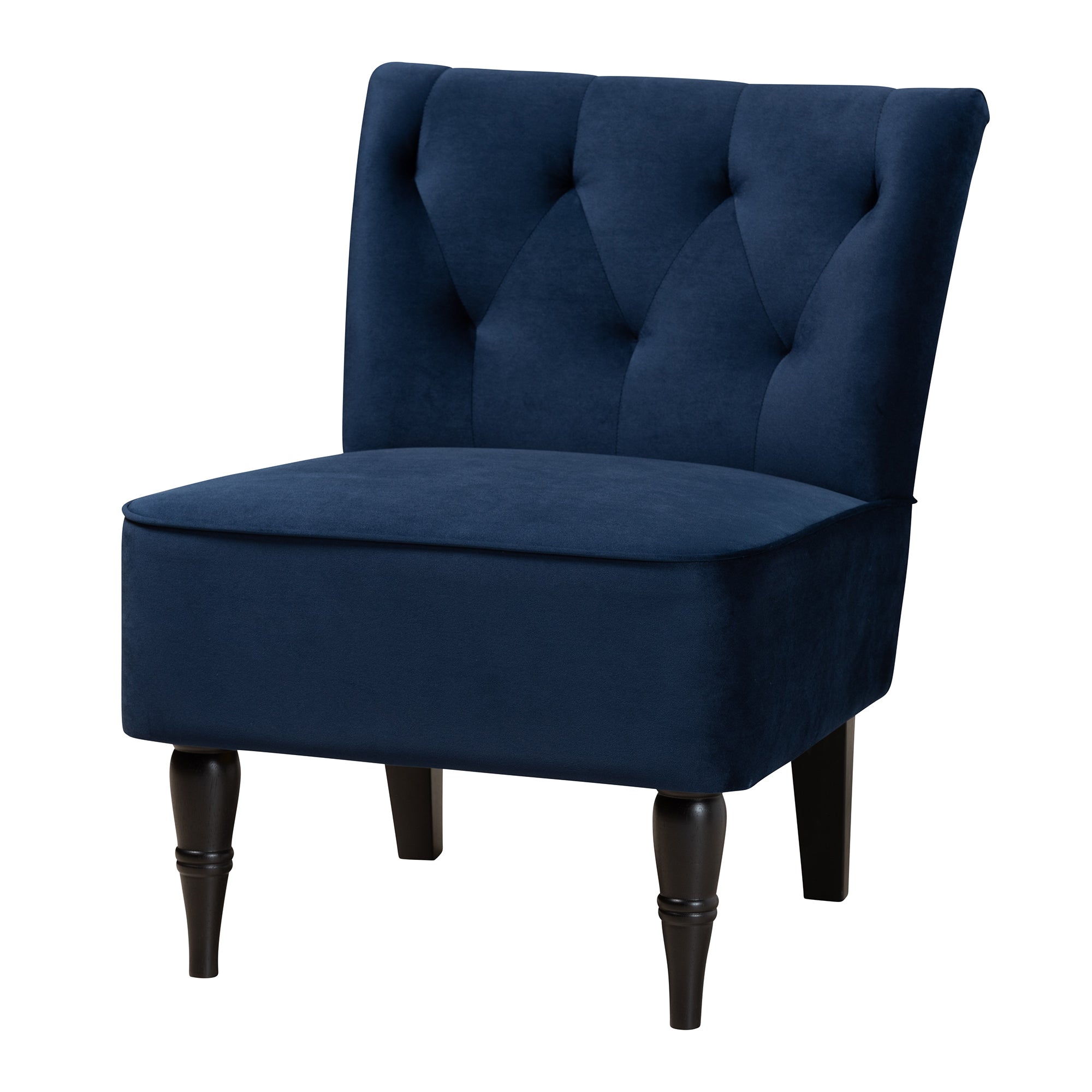 Baxton Studio Harmon Modern and Contemporary Transitional Navy Blue Velvet Fabric Upholstered and Black Finished Wood Accent Chair